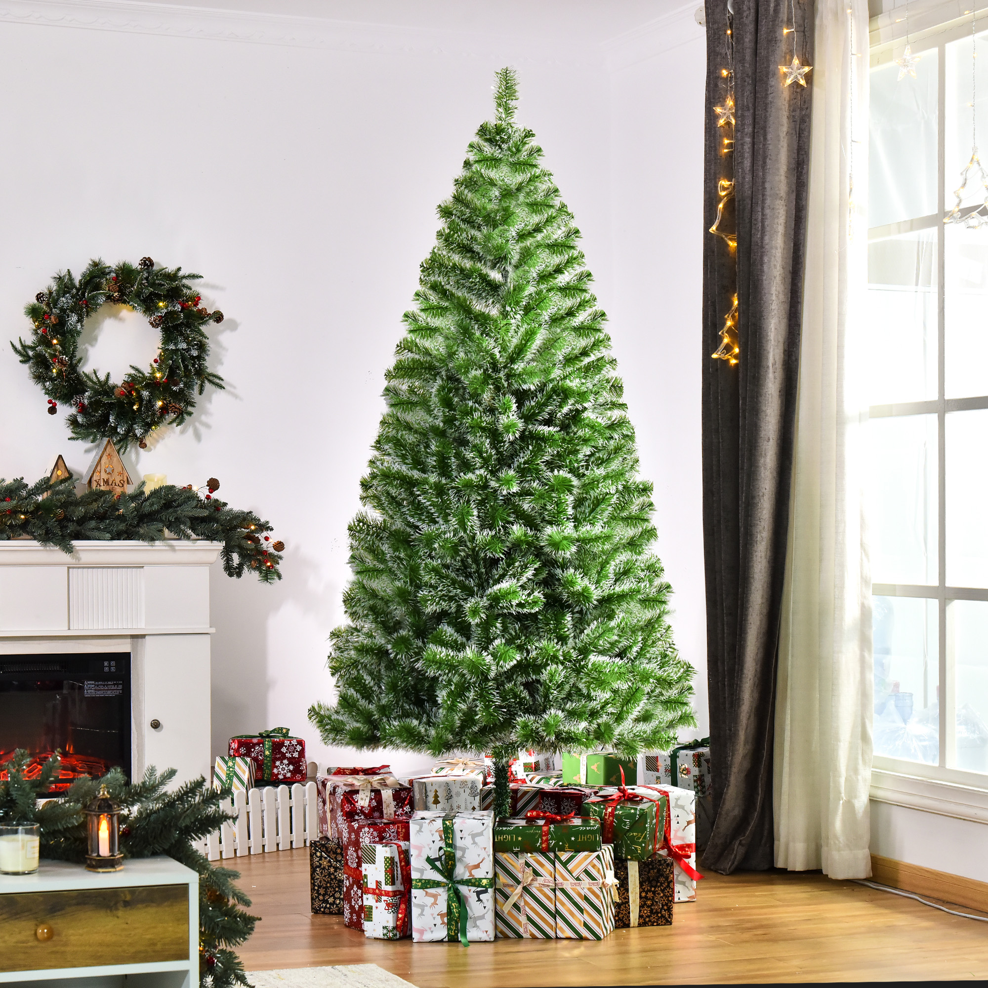 HOMCOM 7FT Indoor Christmas Tree Artificial Decoration Xmas Gift with Metal Stand Branch Tips 2