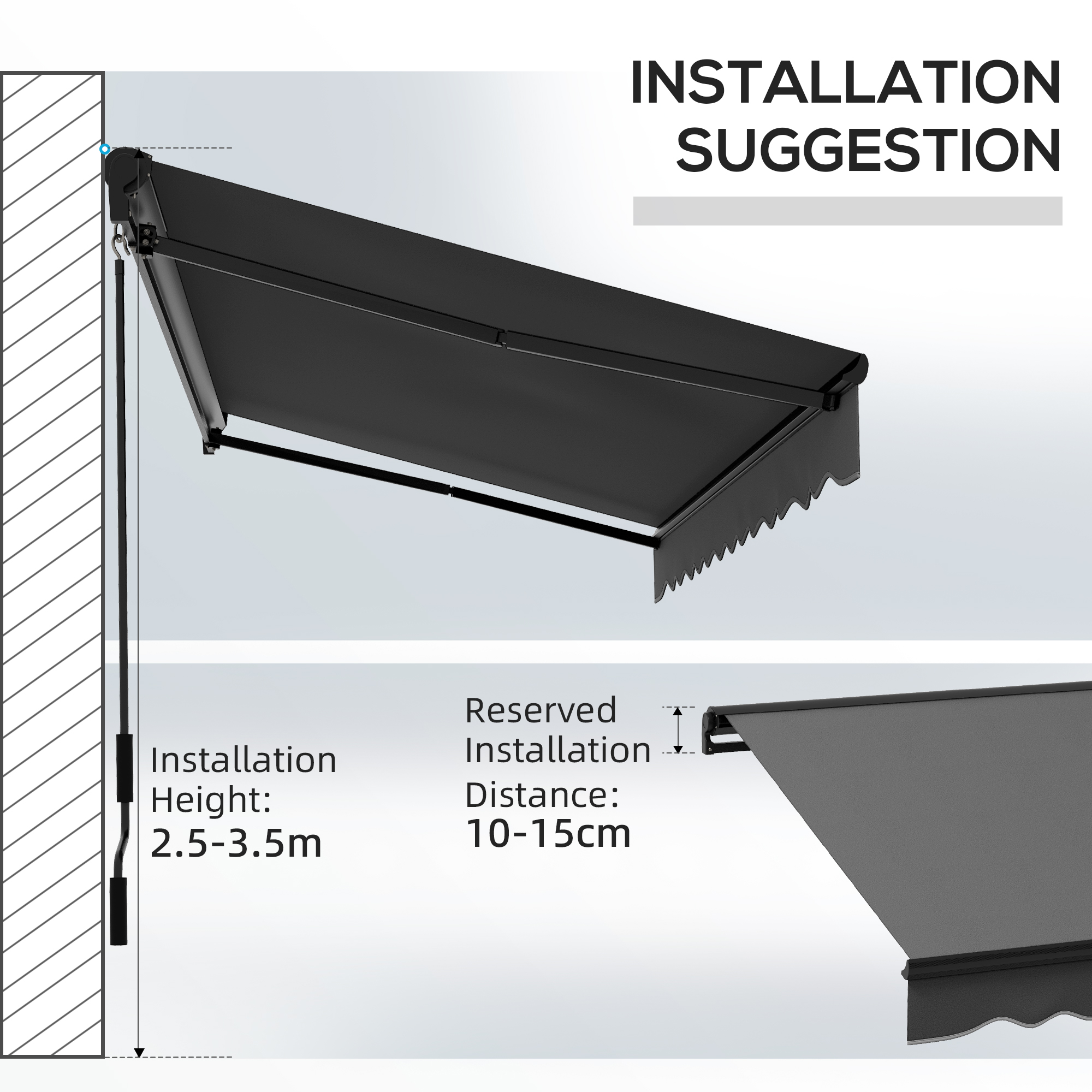 Outsunny 2.5 x 3.5m Aluminium Frame Electric Awning, with Remote Dark Grey 8