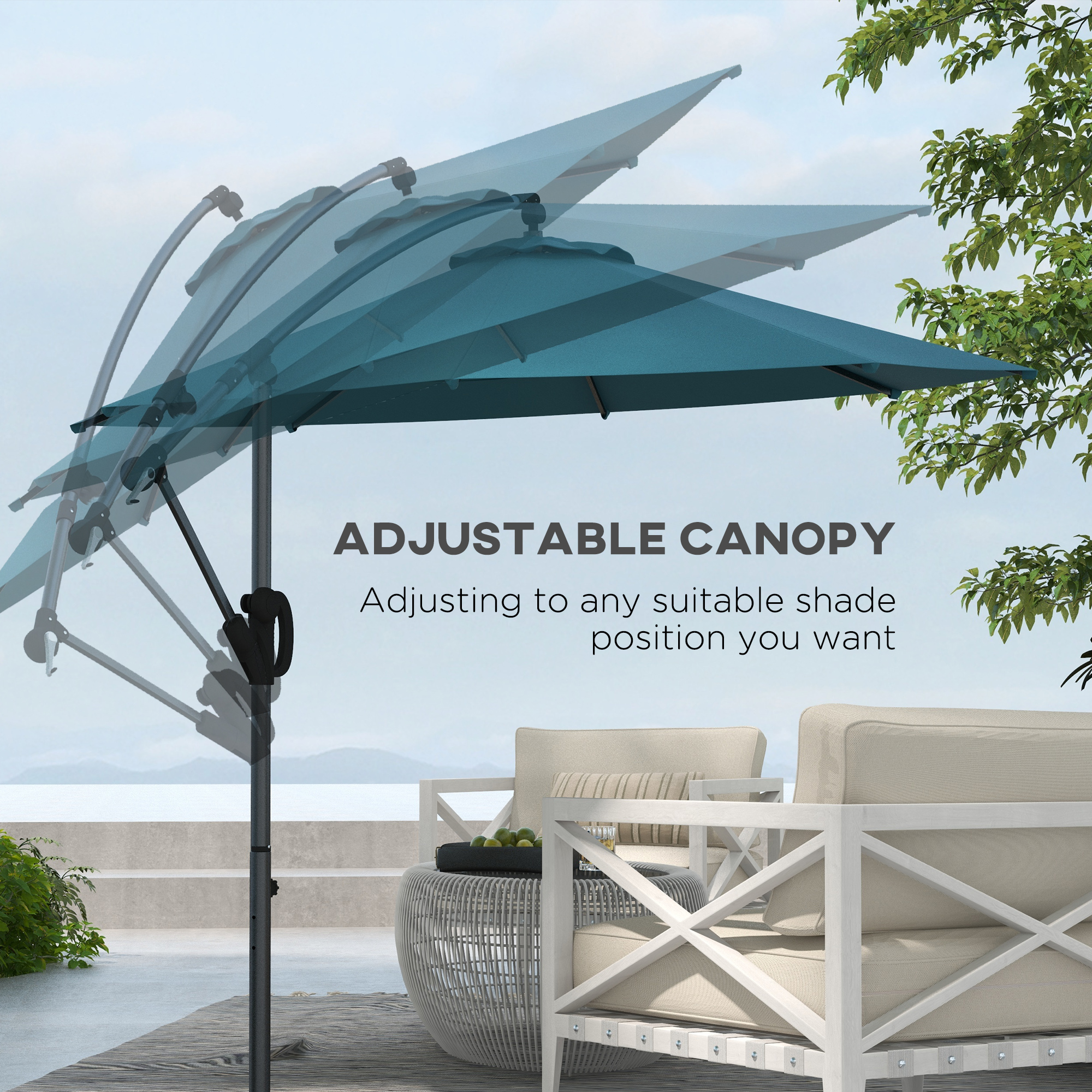 Outsunny 3m Offset Cantilever Parasol Umbrella, with Cross Base Blue 5