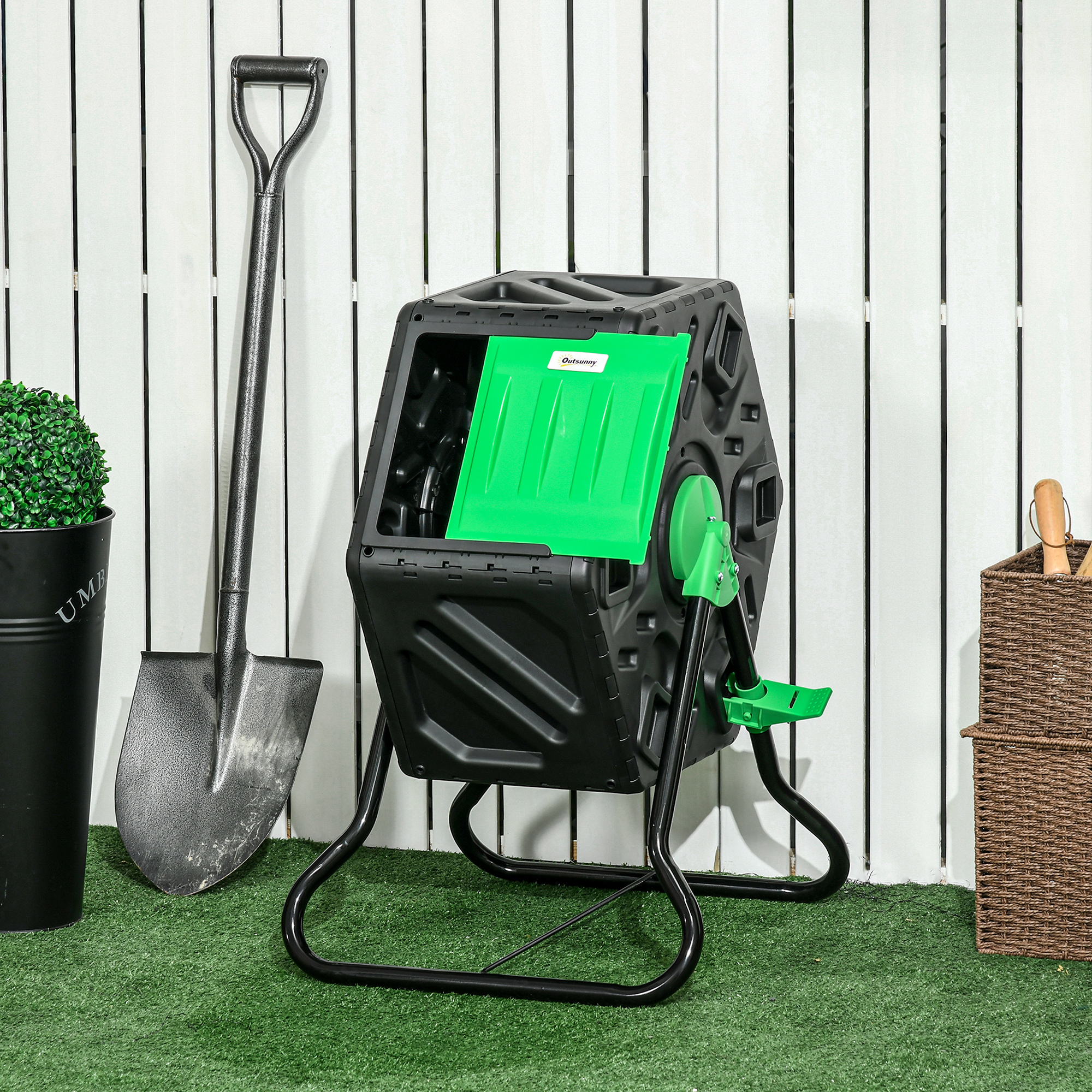 Outsunny 65L Garden Compost Bin, Single Chamber Rotating Composter, Compost Maker with 24 Ventilation Openings and Steel Legs 2