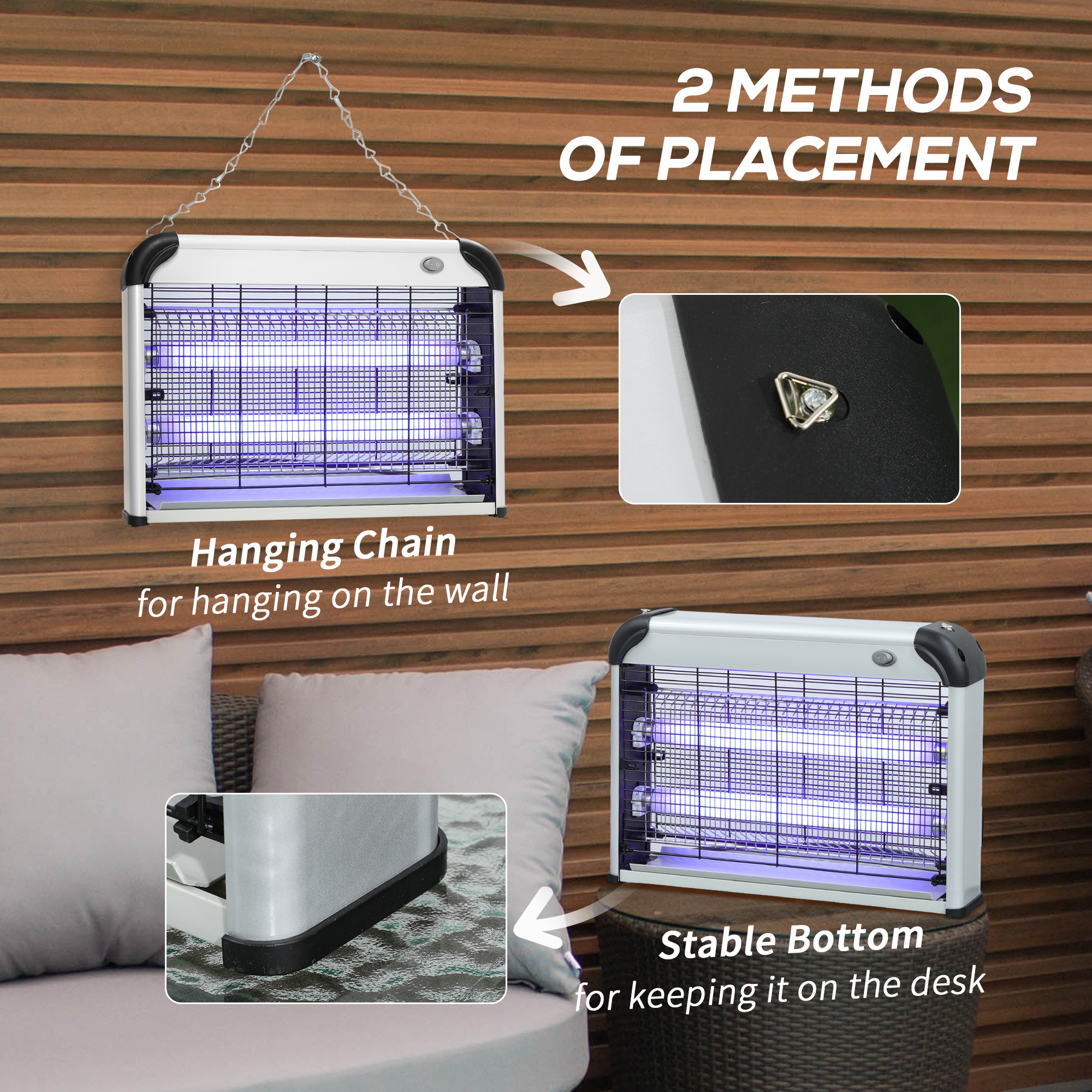 Outsunny Electric Fly Zapper, 20W Electric Fly Killer, Wall Hanging Bug Zapper Indoor & Outdoor Attracting Insect Mosquito Killer, Silver Tone 6
