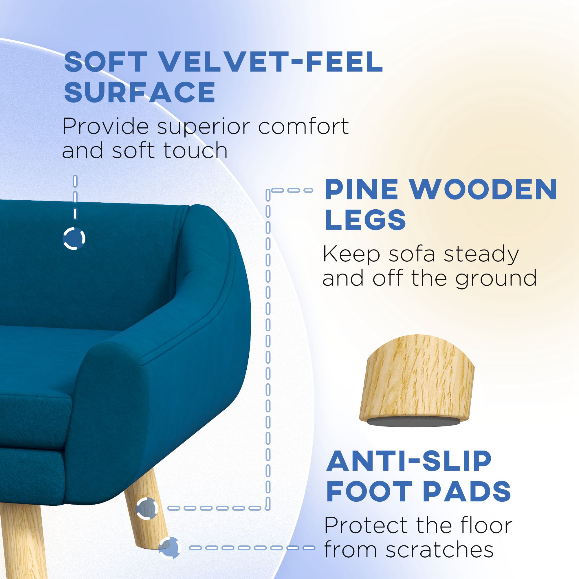 PawHut Dog Couch with Soft Cushion, Pet Sofa Bed with Wooden Frame, Removable Cover, for Medium and Large Dogs, Blue 6