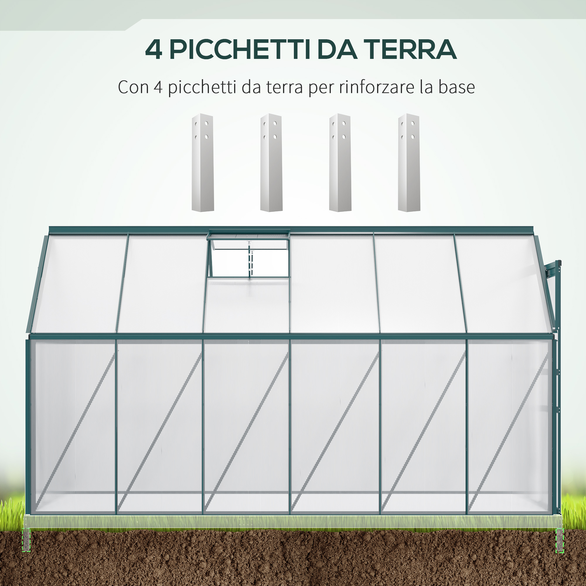 Outsunny Serra da Giardino per Piante Pomodoro in Policarbonato e Alluminio con Finestra di Ventilazione e Porta Scorrevole, 192x125x221cm Scorrevole