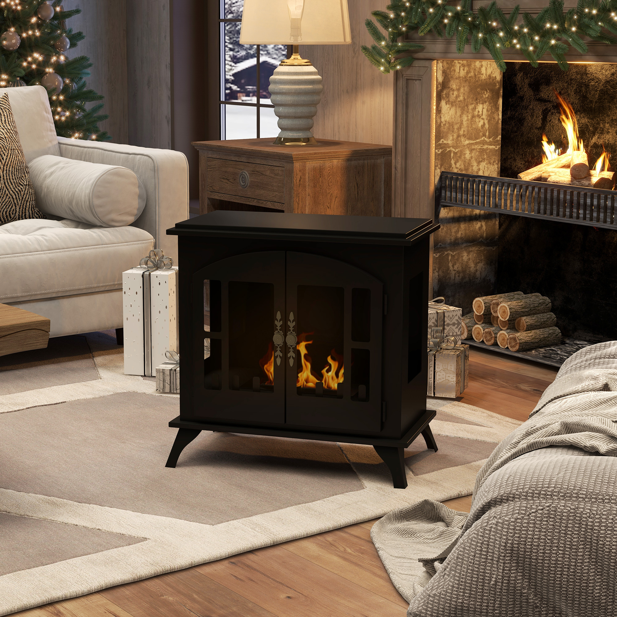 HOMCOM Freestanding Ethanol Fireplace Stove, Bioethanol Fire with Stainless Steel Flame Snuffer, 0.9L Tank, 3 Hours Burning Time for Indoor, Black 7