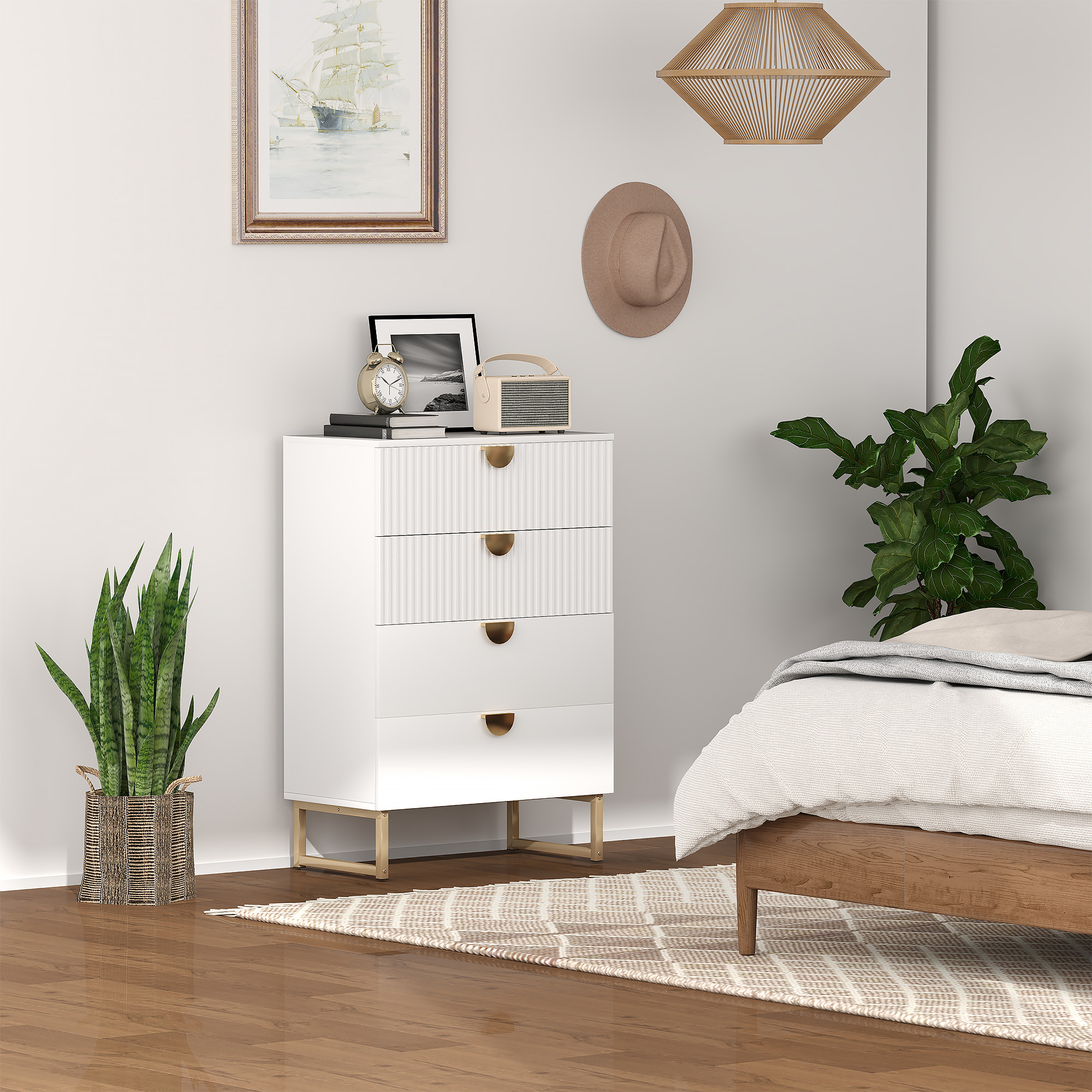 HOMCOM Elegant Chest of Four Drawers White 7