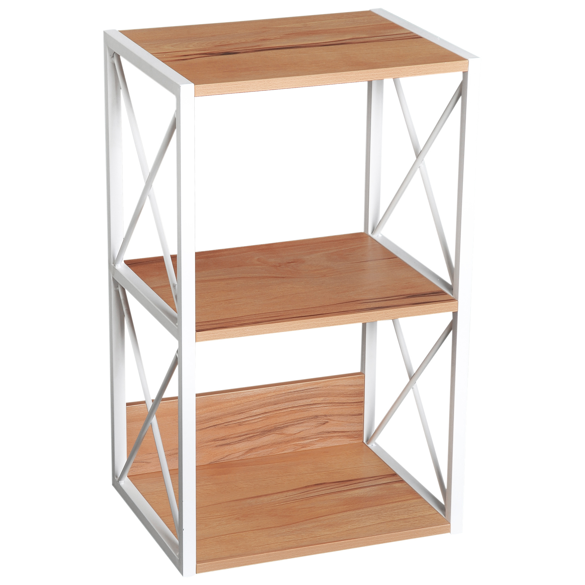 HOMCOM Bibliothèque Étagère Meuble de Rangement Design Contemporain 3 Niveaux avec Cadre Métallique pour Salon Chambre Bureau Coloris Bois de Hêtre et Blanc