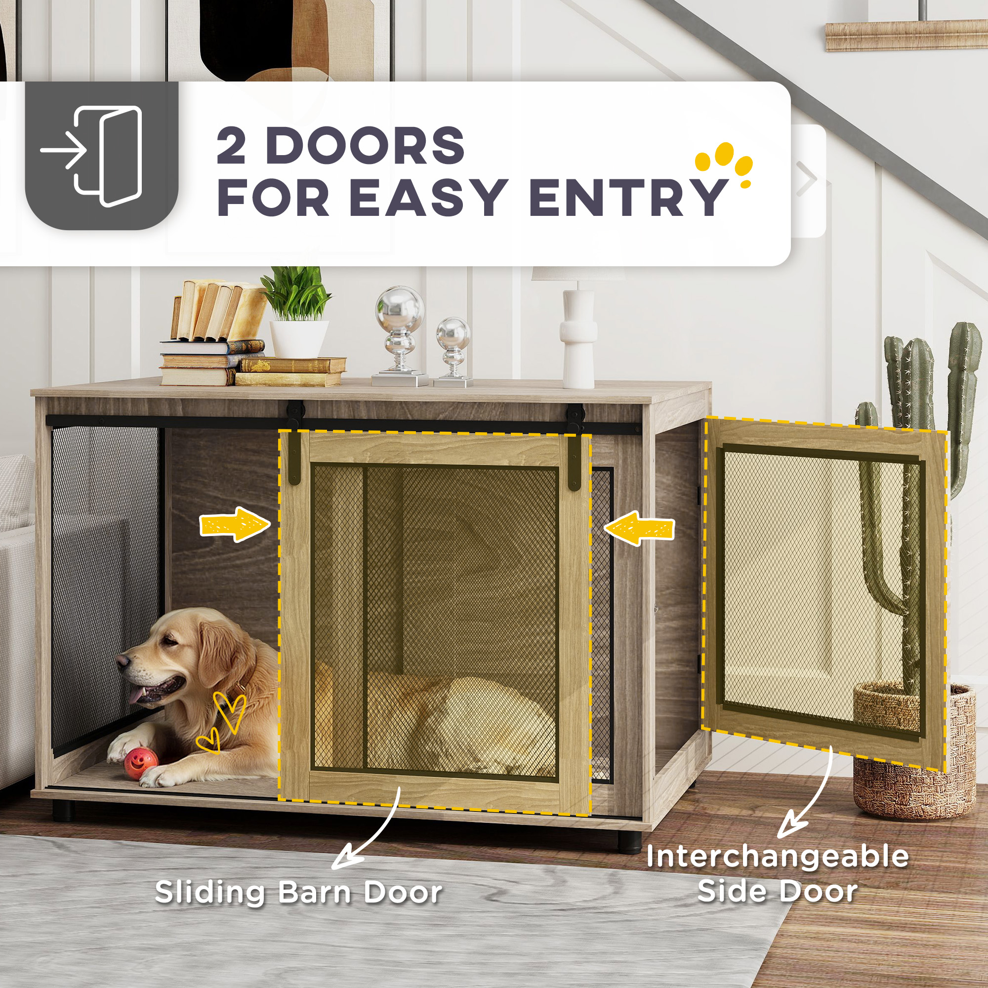 PawHut Dog Crate Furniture with Sliding Door for XL Dogs, Brown 6