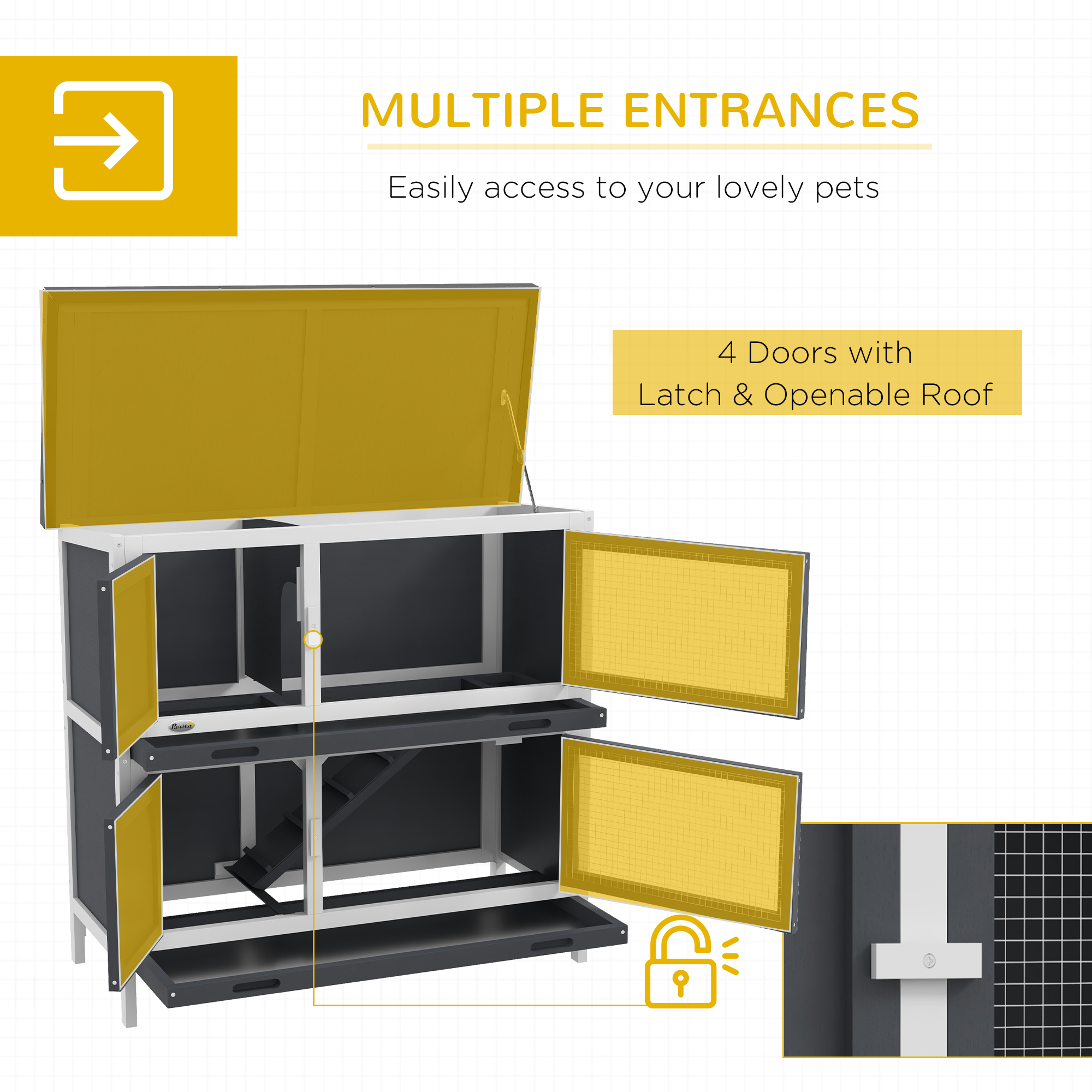 PawHut Double Decker Rabbit Hutch 2 Tier Guinea Pig House Pet Cage Outdoor with Sliding-out Tray, 100 x 47 x 91cm, Grey 4