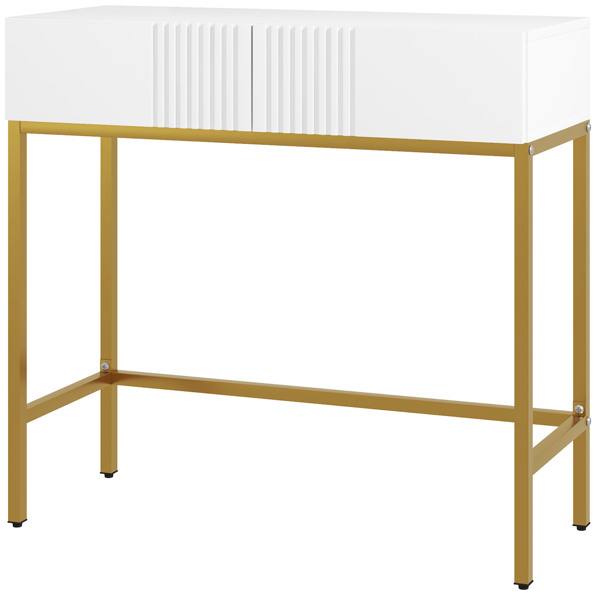 HOMCOM Mesa de Entrada con 2 Cajones y Patas de Acero Antivuelco Mueble de Recibidor para Salón Pasillo 80x31,5x75 cm Blanco | Aosom España