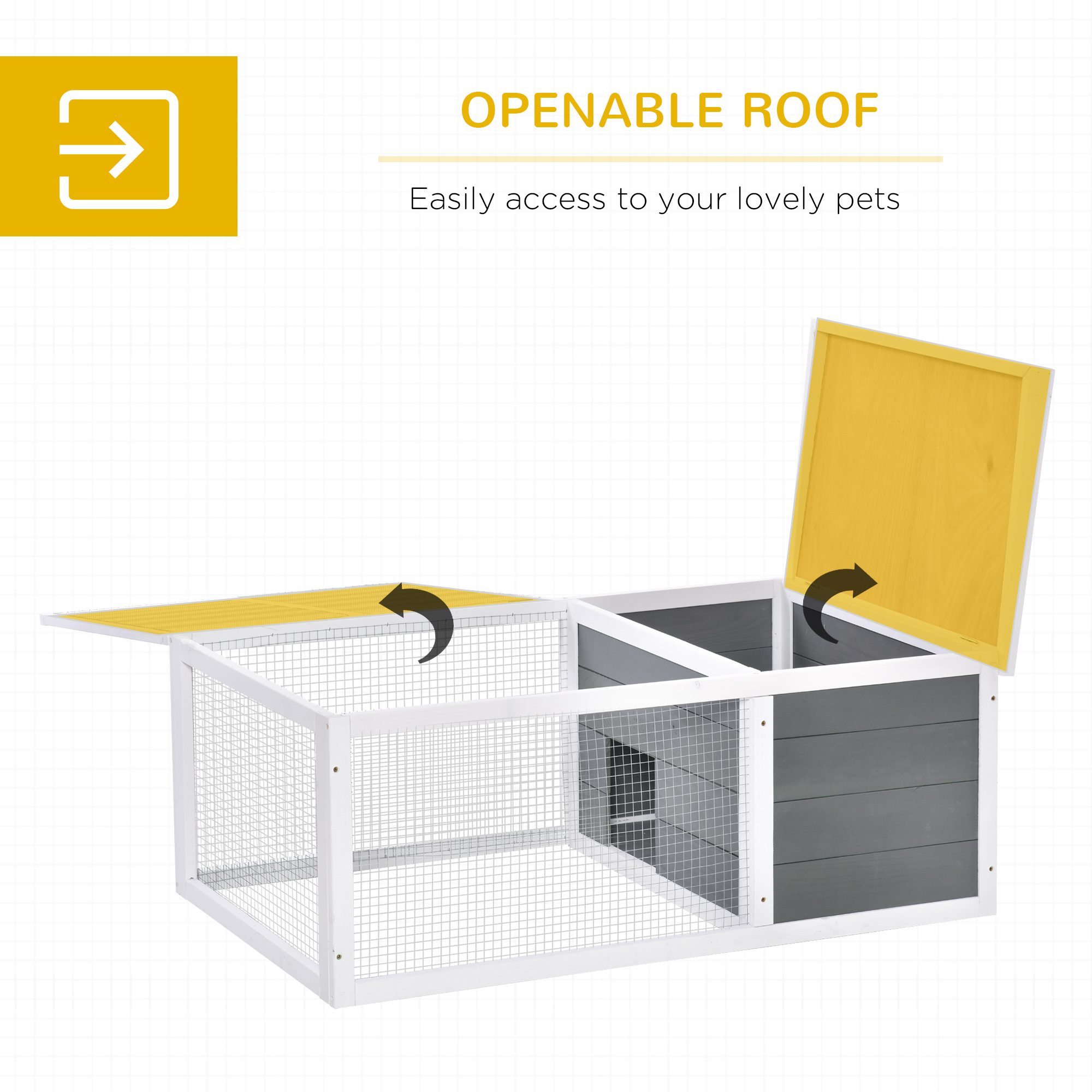 PawHut Rabbit Hutch Guinea Pig Hutch Wooden Small Animal Cage Rabbit Run Duck House with Openable Roof for Indoor Outdoor 115 x 66 x 47.5 cm 5