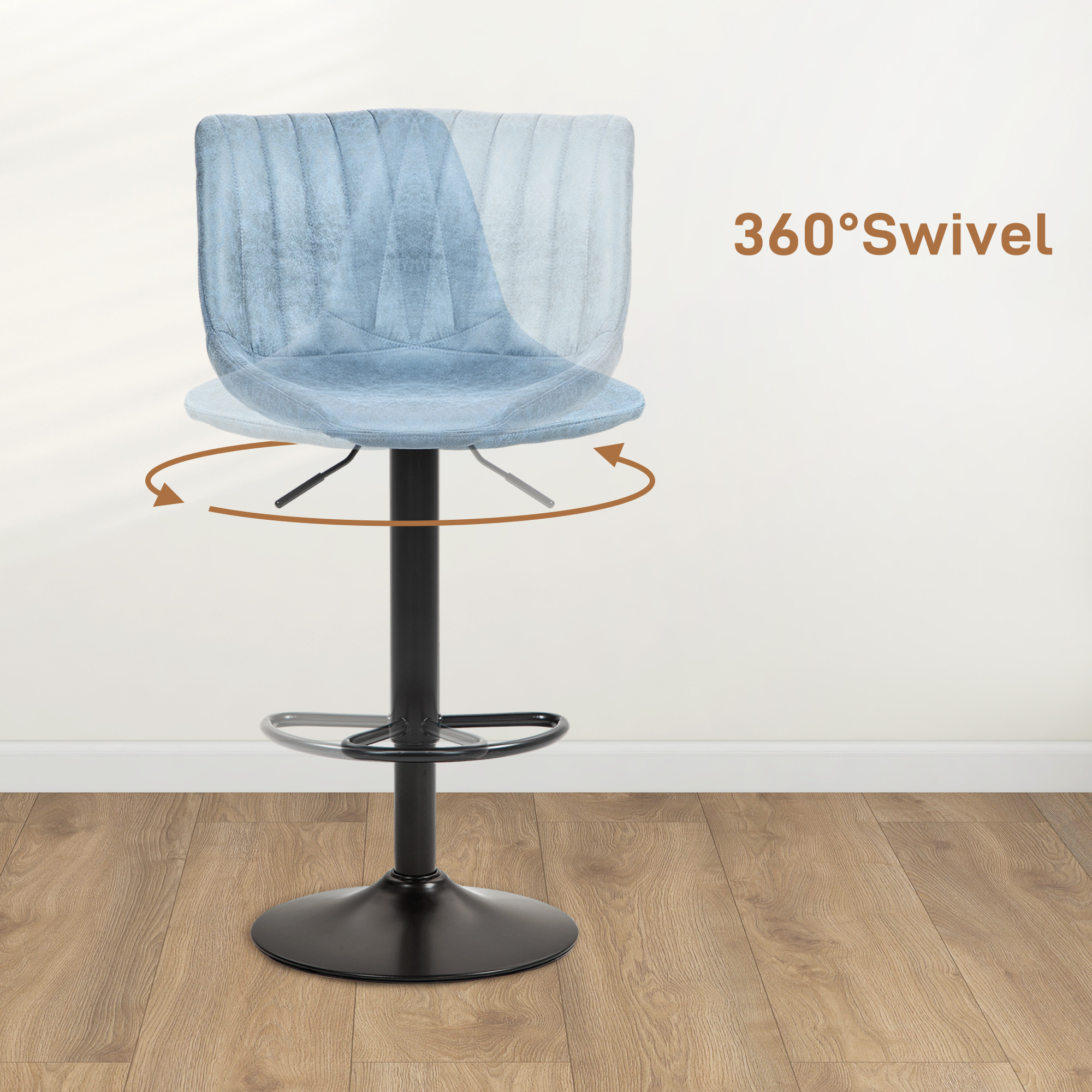 HOMCOM Set of Two Retro Tub Bar Stools Blue 6