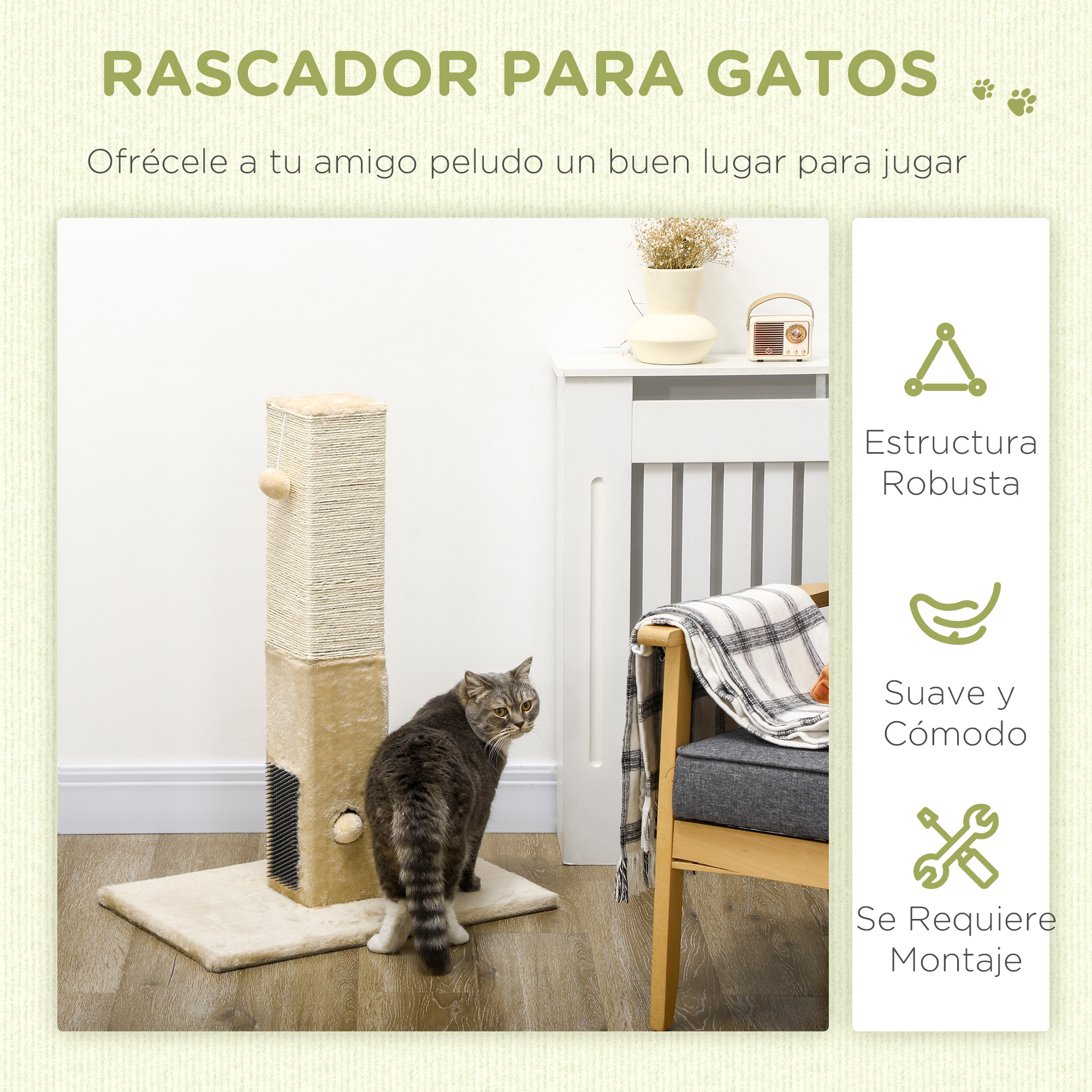 PawHut Poste Rascador para Gatos 79 cm Arañador para Gatos con