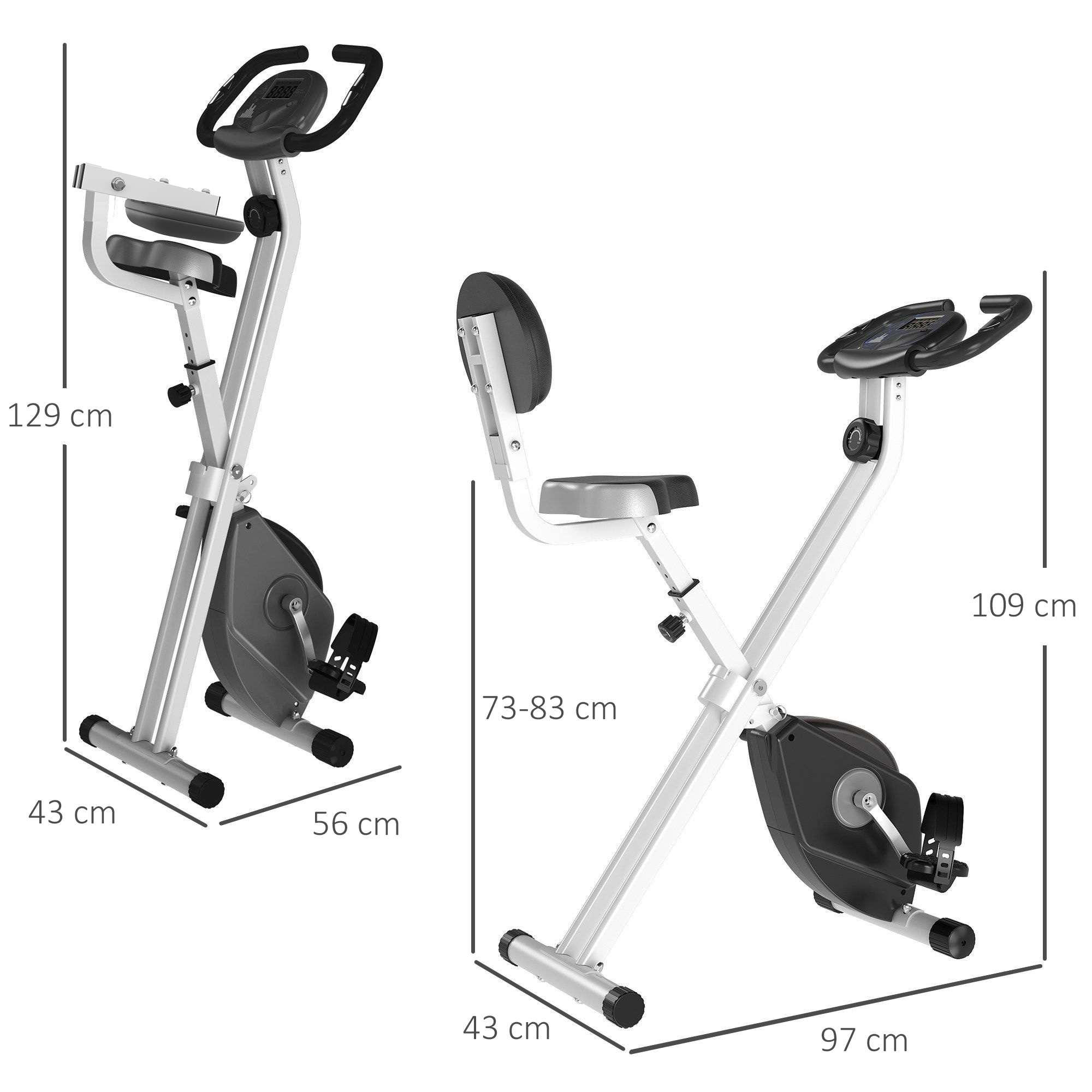 HOMCOM Folding Exercise Bike, Fitness Bicycle Indoor Trainer, 8-Level Magnetic Resistance Adjustable, with LCD Monitor, Pulse Sensor, Grey 3