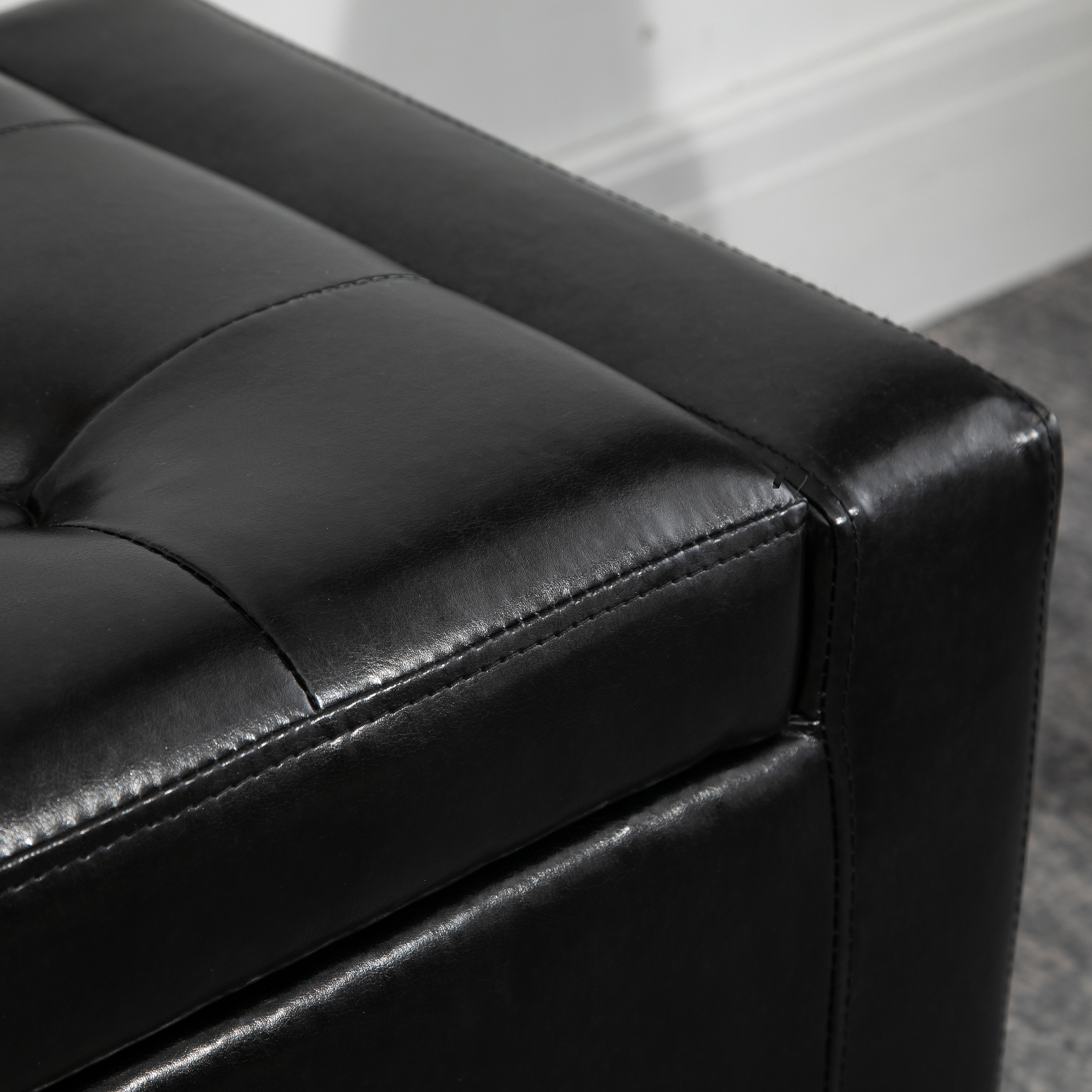 HOMCOM PU Leather Storage Ottoman Bench Storage Chest Tufted Ottoman Cube w/ Flipping Top 92L x 40W x 40H cm Black 7