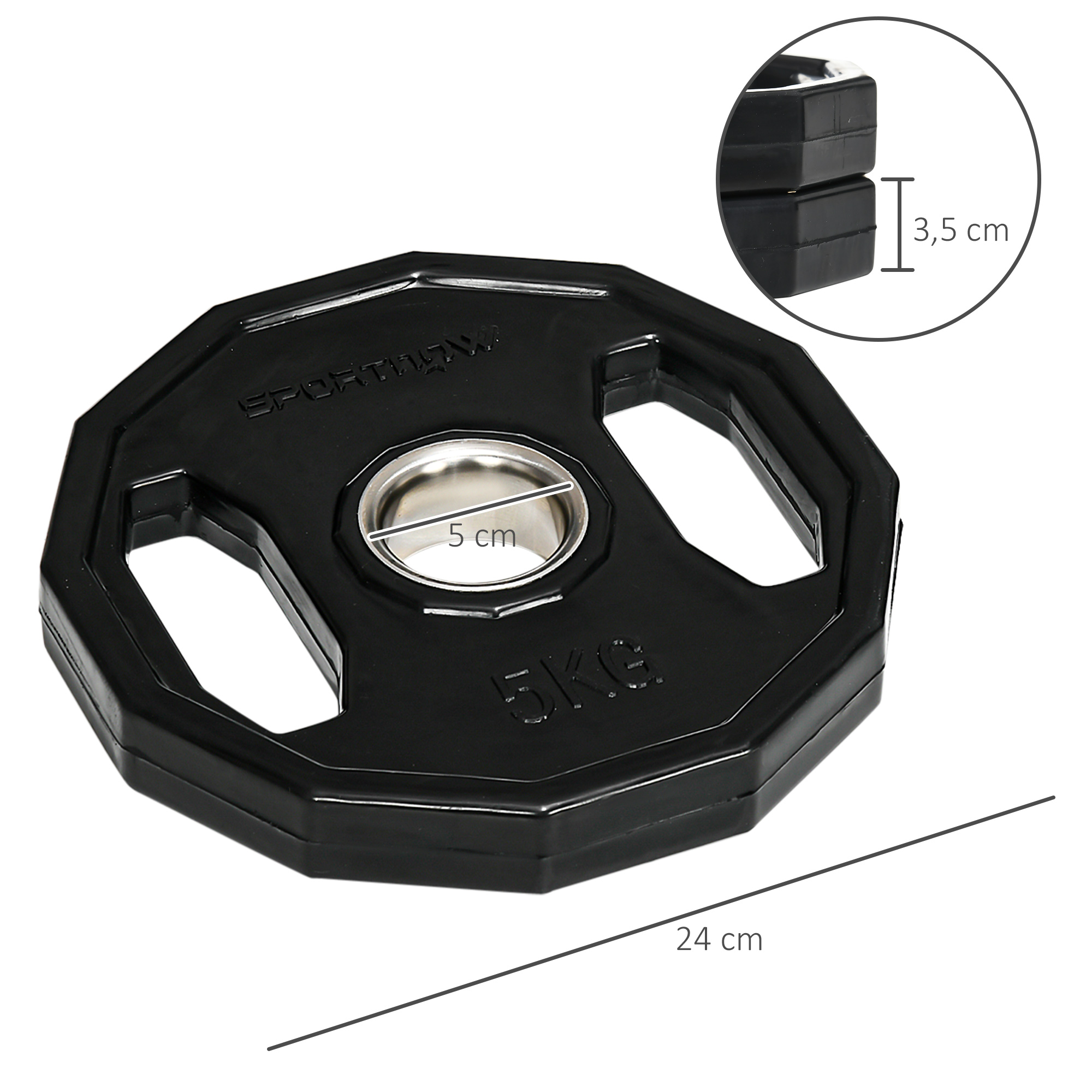 Juego De 2 Discos De Pesas Tri-Grip De 5 Kg - Revestimiento De Goma, 3 Asas, Agujero De 5 Cm, Para Barra O Entrenamiento Libre