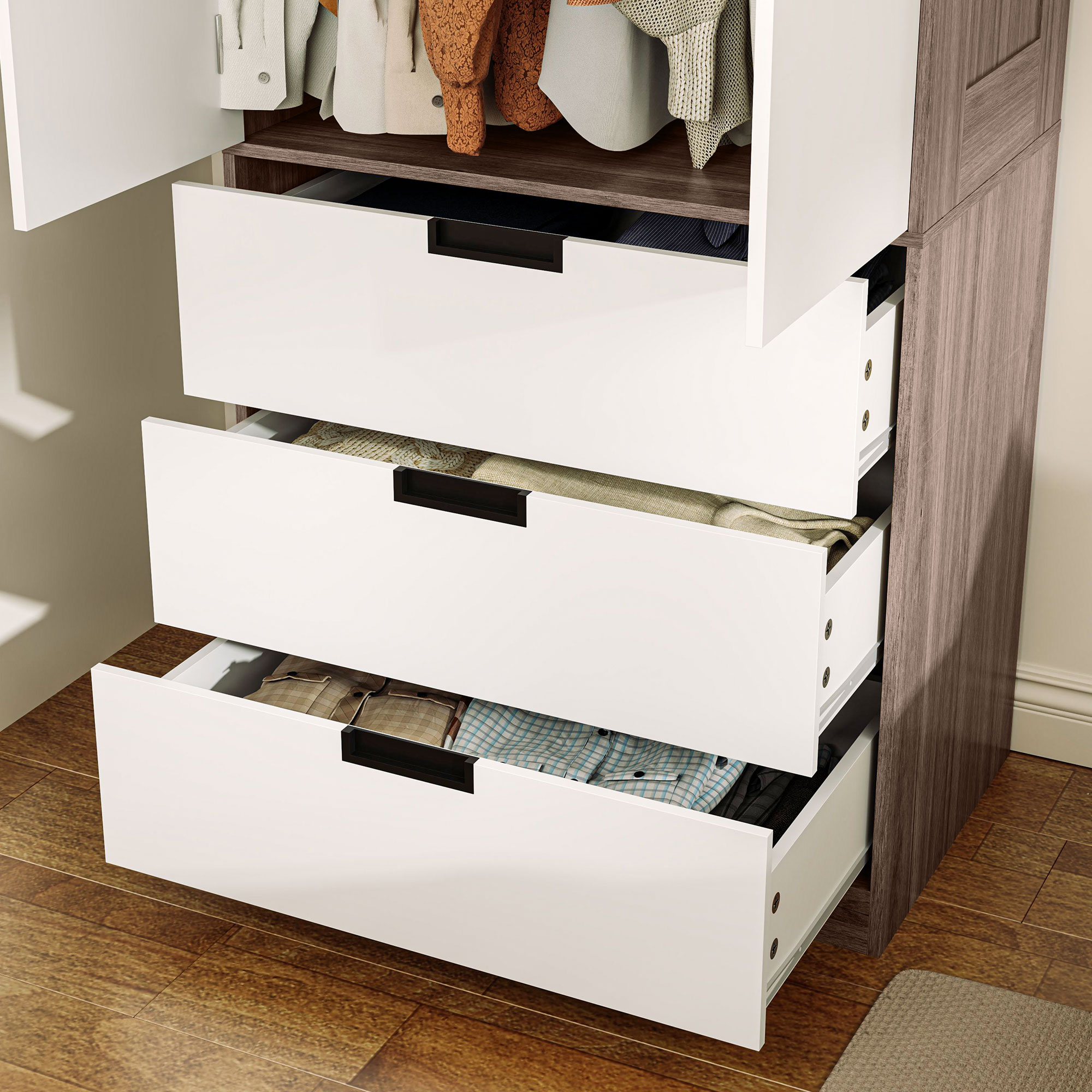 HOMCOM Two Door Wardrobe with drawers for Bedroom Use Family Use, White Brown 9