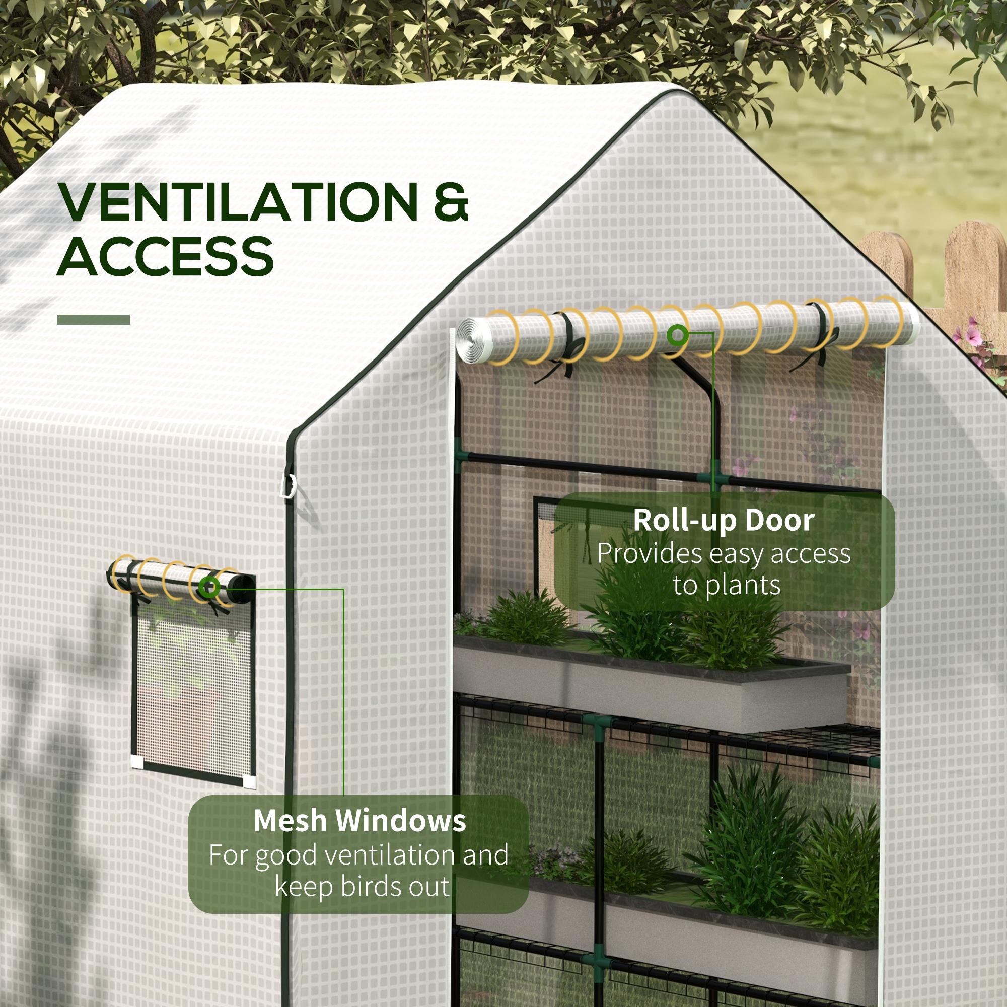 Outsunny Greenhouse Cover Replacement Walk-in PE Hot House Cover with Roll-up Door and Windows, 140 x 143 x 190cm, White 6