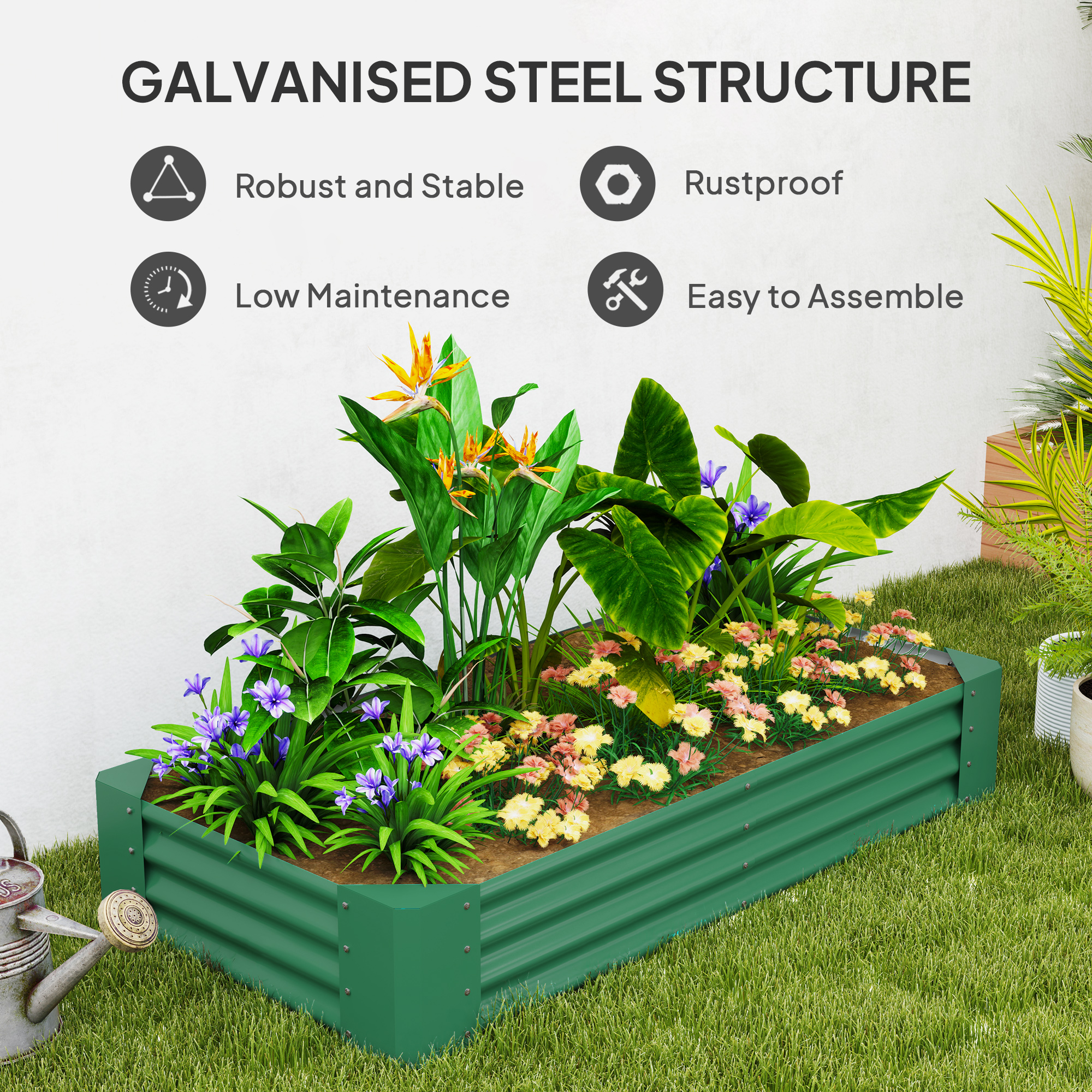 Outsunny 180 x 90cm Galvanised Steel Open Planter Green 5