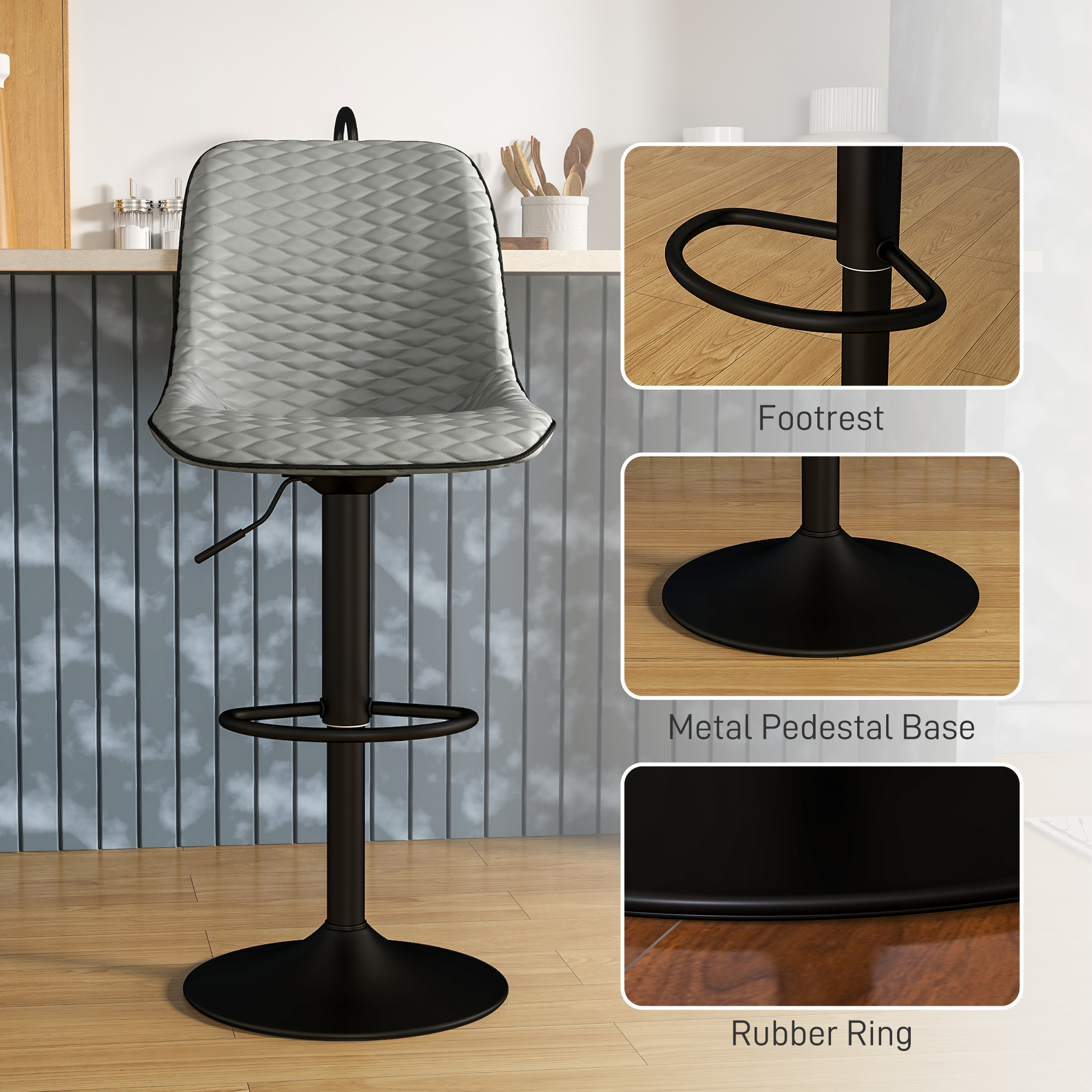 HOMCOM Set of Two Faux Leather Bar Stools Grey 7