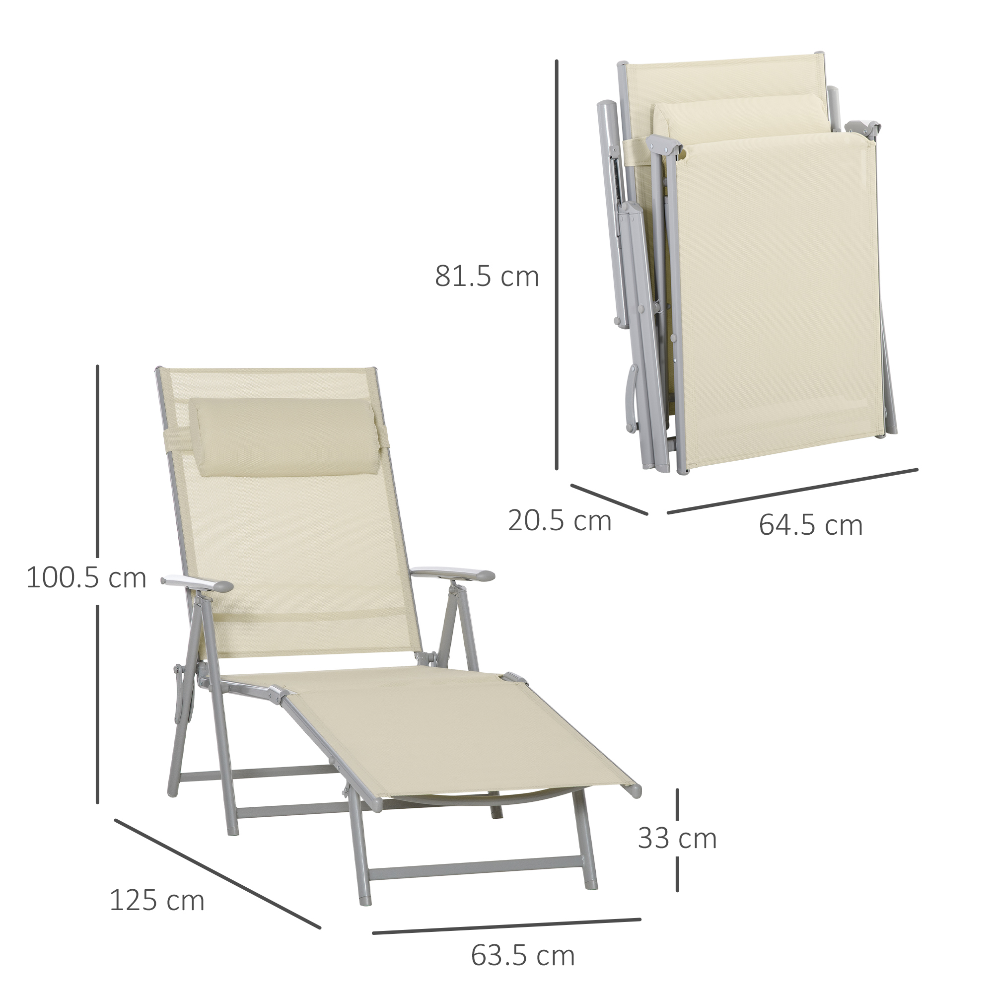 Outsunny Steel Fabric Sun Lounger Outdoor Folding Chaise Lounge Chair Recliner with Portable Design & 7 Adjustable Backrest Positions Beige 3