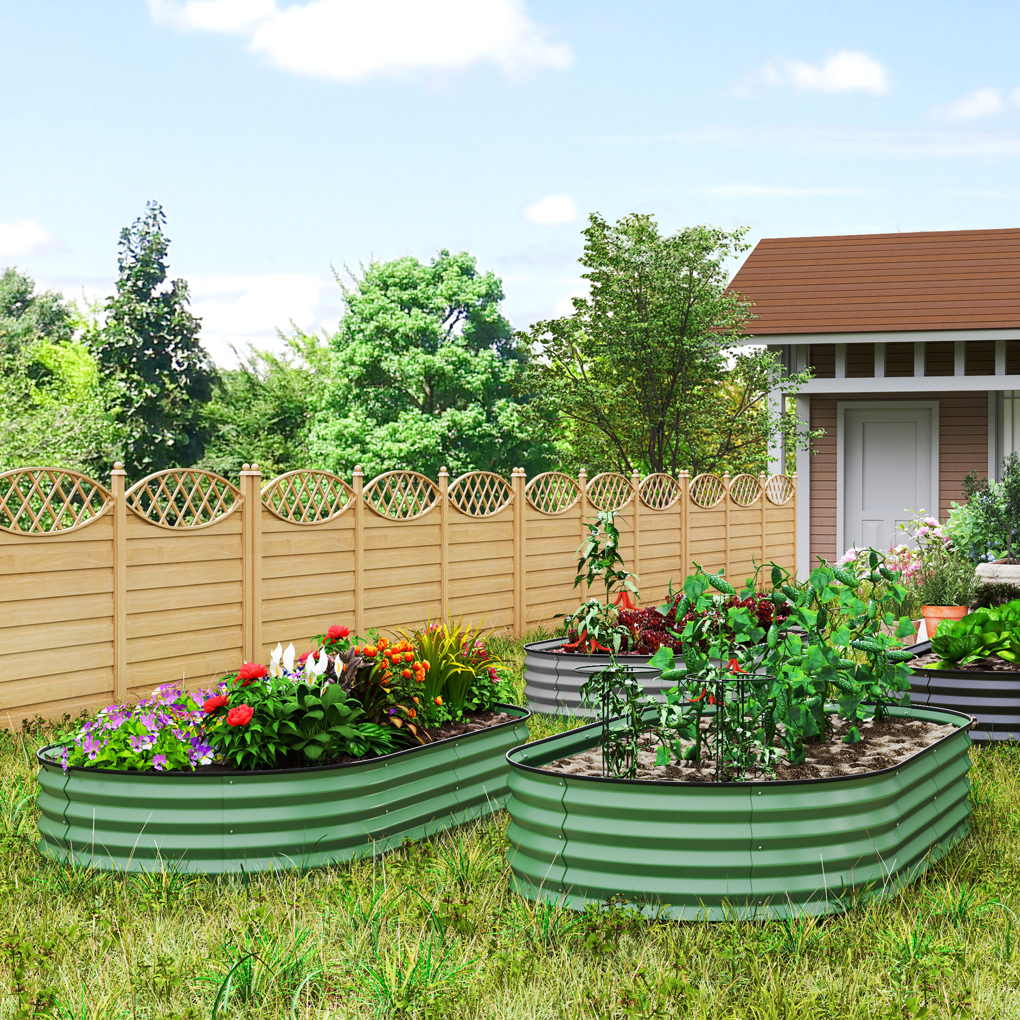 Outsunny Set of Two 181 x 93cm Steel Planters Green 2