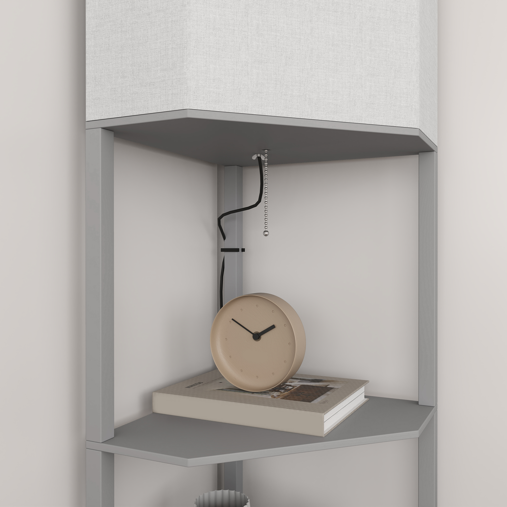 HOMCOM Corner Floor Lamp with Shelves, Tall Standing Lamps for Living Room, with Pull Chain Switch Bulb not Included, Grey 9