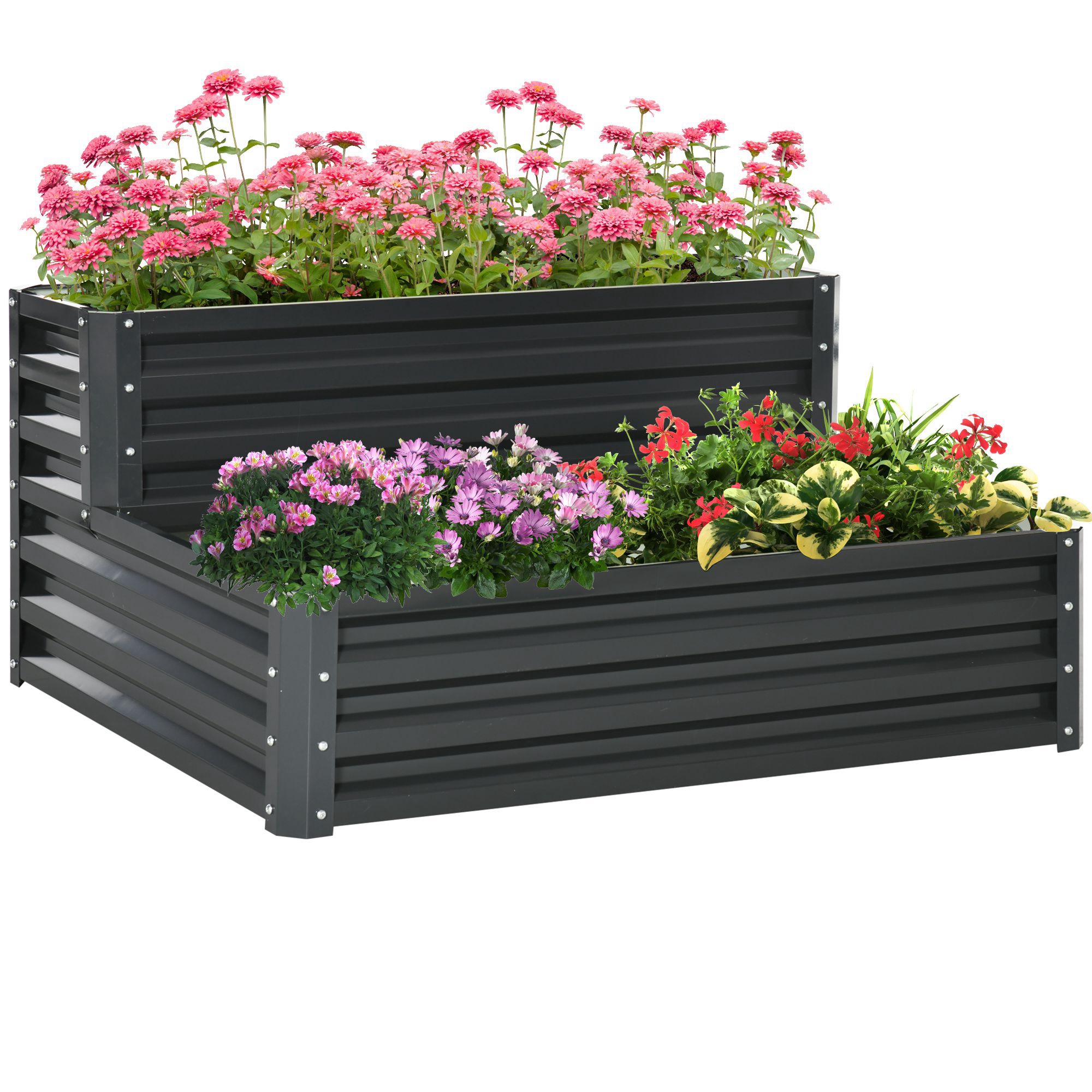 Outsunny Jardinera Exterior de Acero Diseño de Escalera para Cultivos Plantas Flores 120x101x58 cm Gris Oscuro   Aosom España