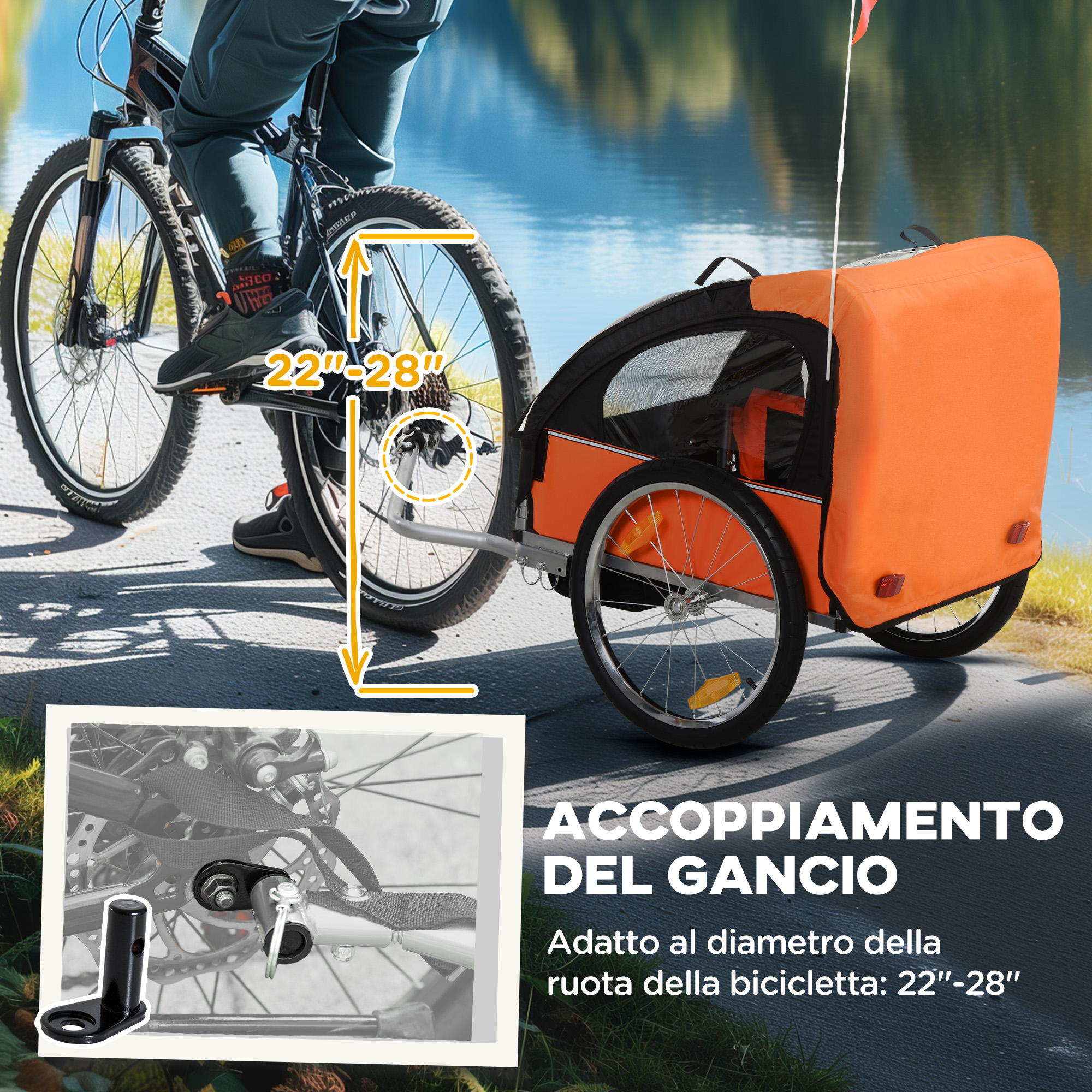 Rimorchio Bici Bambini Homcom 2 Posti - Con Cinture Di Sicurezza E Copertura