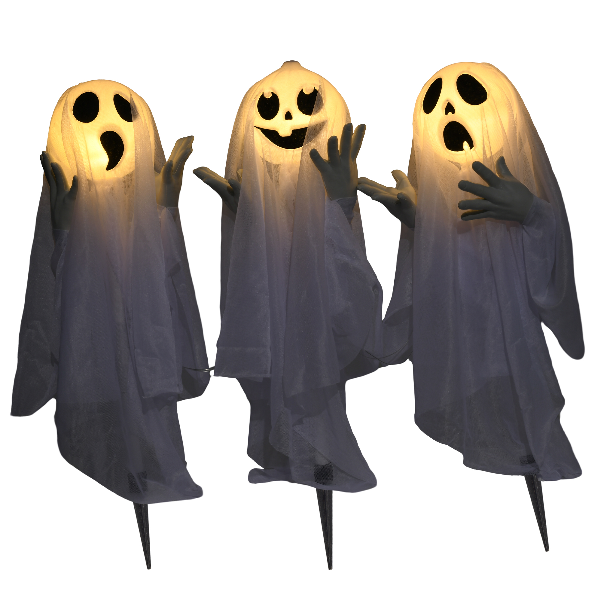 HOMCOM 60cm 3er-Set Halloween Dekoration Halloween-Geister-Hofpfählen mit L günstig online kaufen