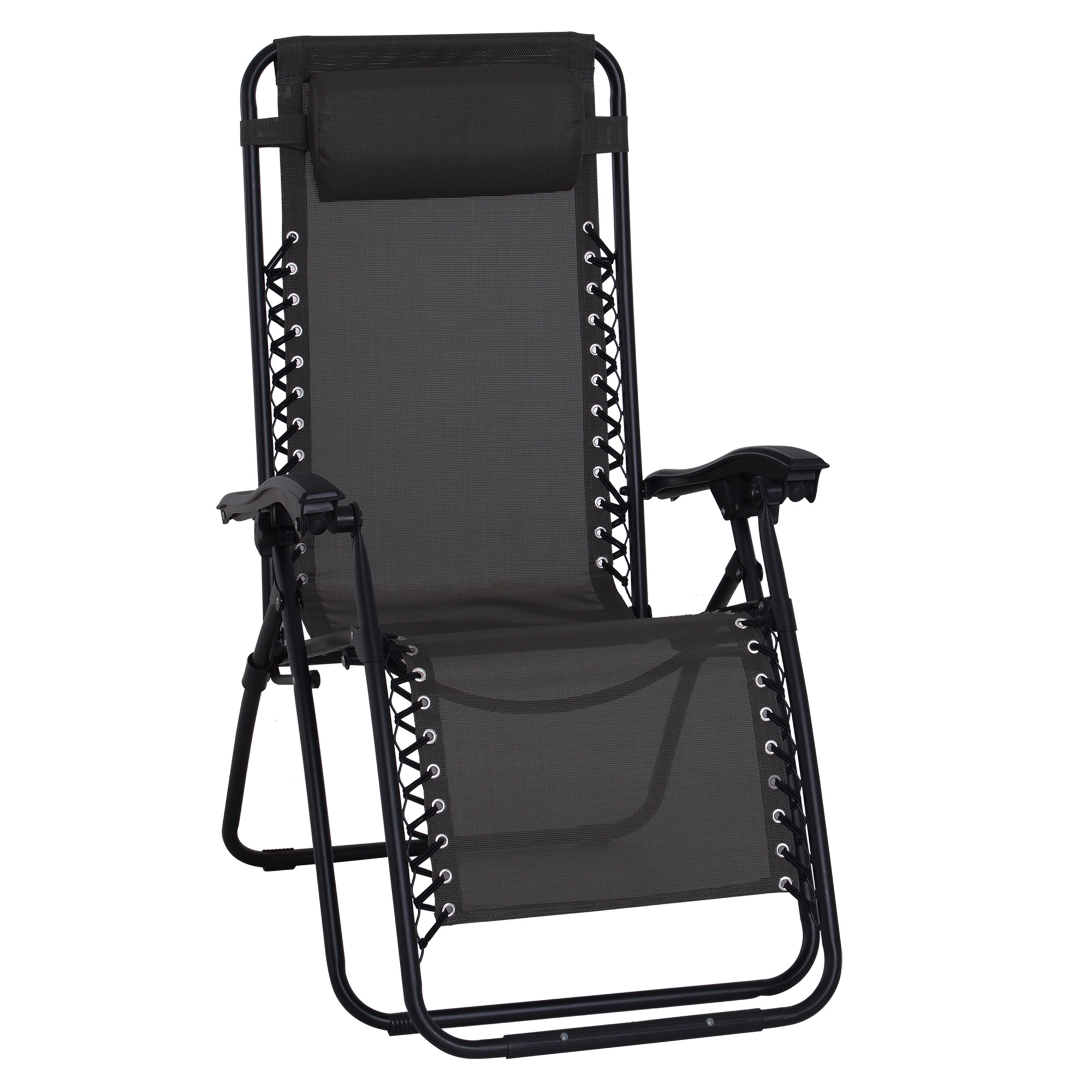 Product photograph of Outsunny Zero Gravity Chair Metal Frame Outdoor Folding Reclining Sun Lounger With Head Pillow For Patio Decking Gardens Camping Black from Aosom UK