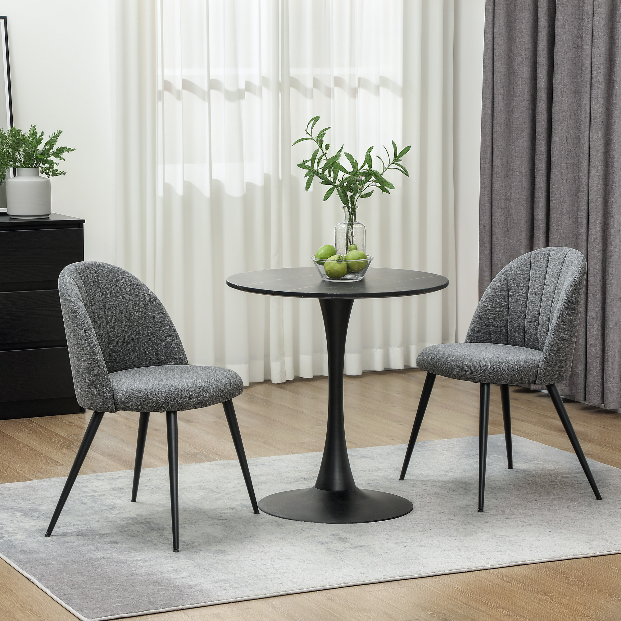 HOMCOM Dining Chairs Set of 2, Modern Upholstered Kitchen Chairs with Metal Legs, Shell Backrest and Padded Seat for Dining Room, Bedroom, Living Room, Vanity, Grey 2