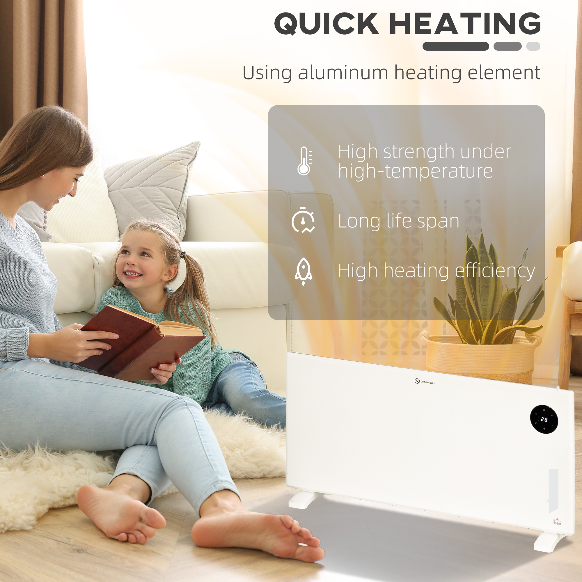 HOMCOM 2000W Electric Convector Heater, Freestanding or Wall Mounted, Space Heater with Adjustable Thermostat, Timer, White 5