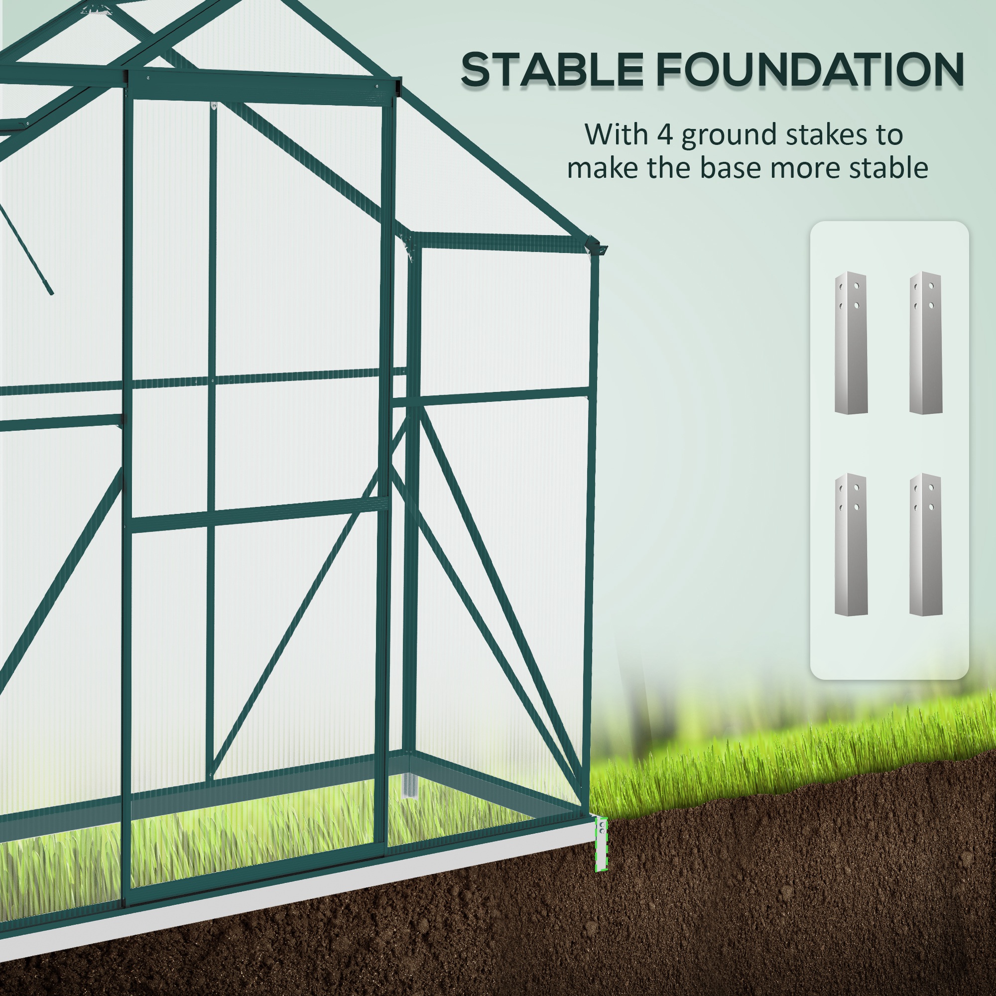 Outsunny 6 x 2.5ft Polycarbonate Greenhouse Walk-In Green House with Rain Gutter, Sliding Door, Window, Foundation, Green 5
