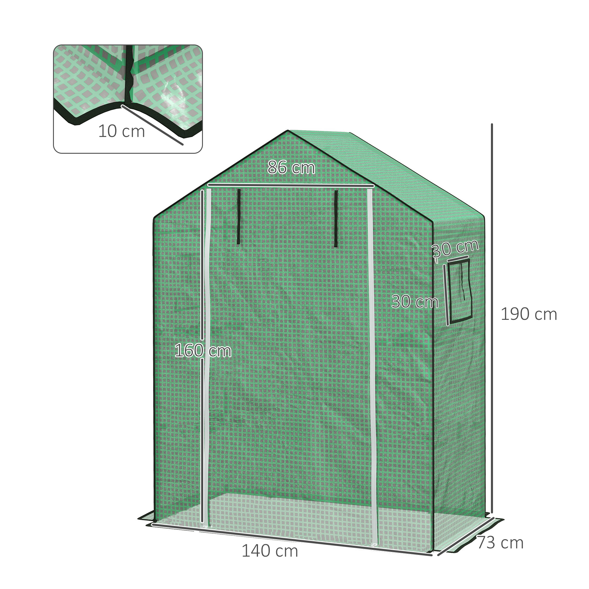 Outsunny Greenhouse Cover Replacement Walk-in PE Hot House Cover with Roll-up Door and Windows, 140 x 73 x 190cm, Green 3