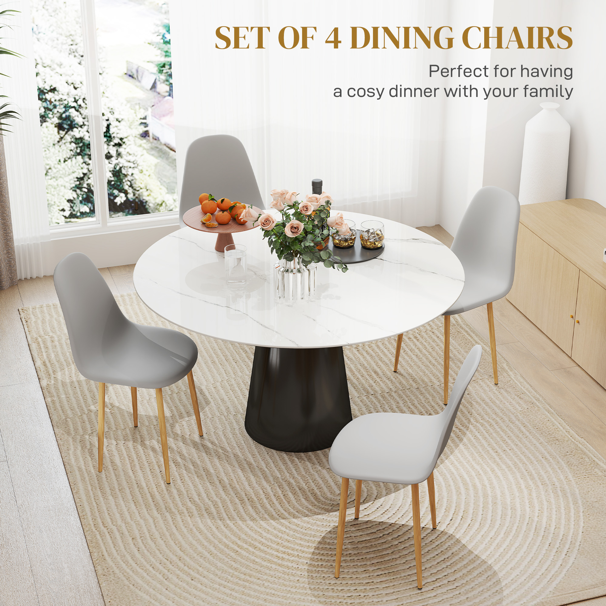 HOMCOM Modern Dining Chairs Set of 4, Kitchen Chairs with Backrest and Steel Legs for Dining Room, Living Room, Grey 4