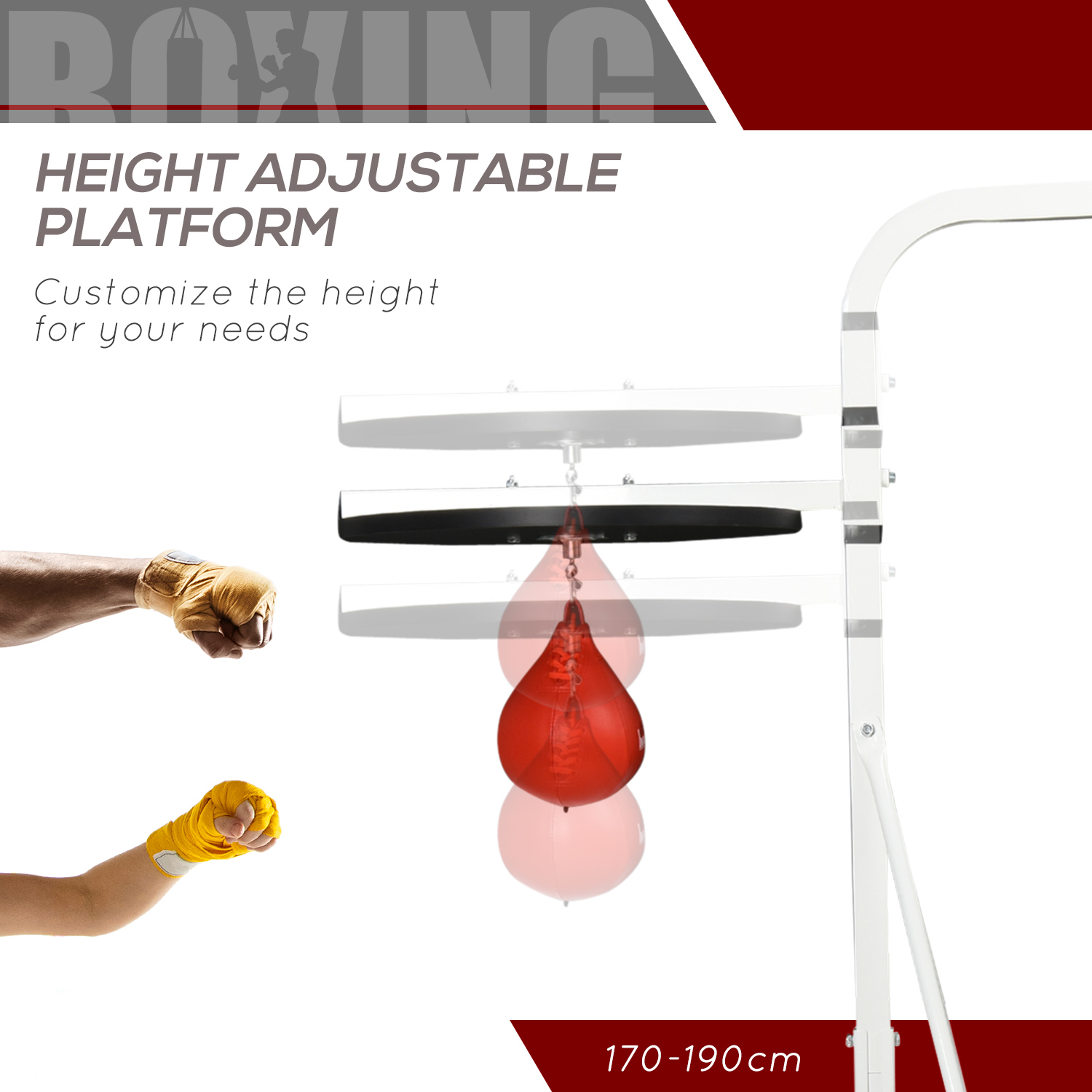 HOMCOM Adjustable Freestanding Speedbag, Punch Bag Hanger, White 5