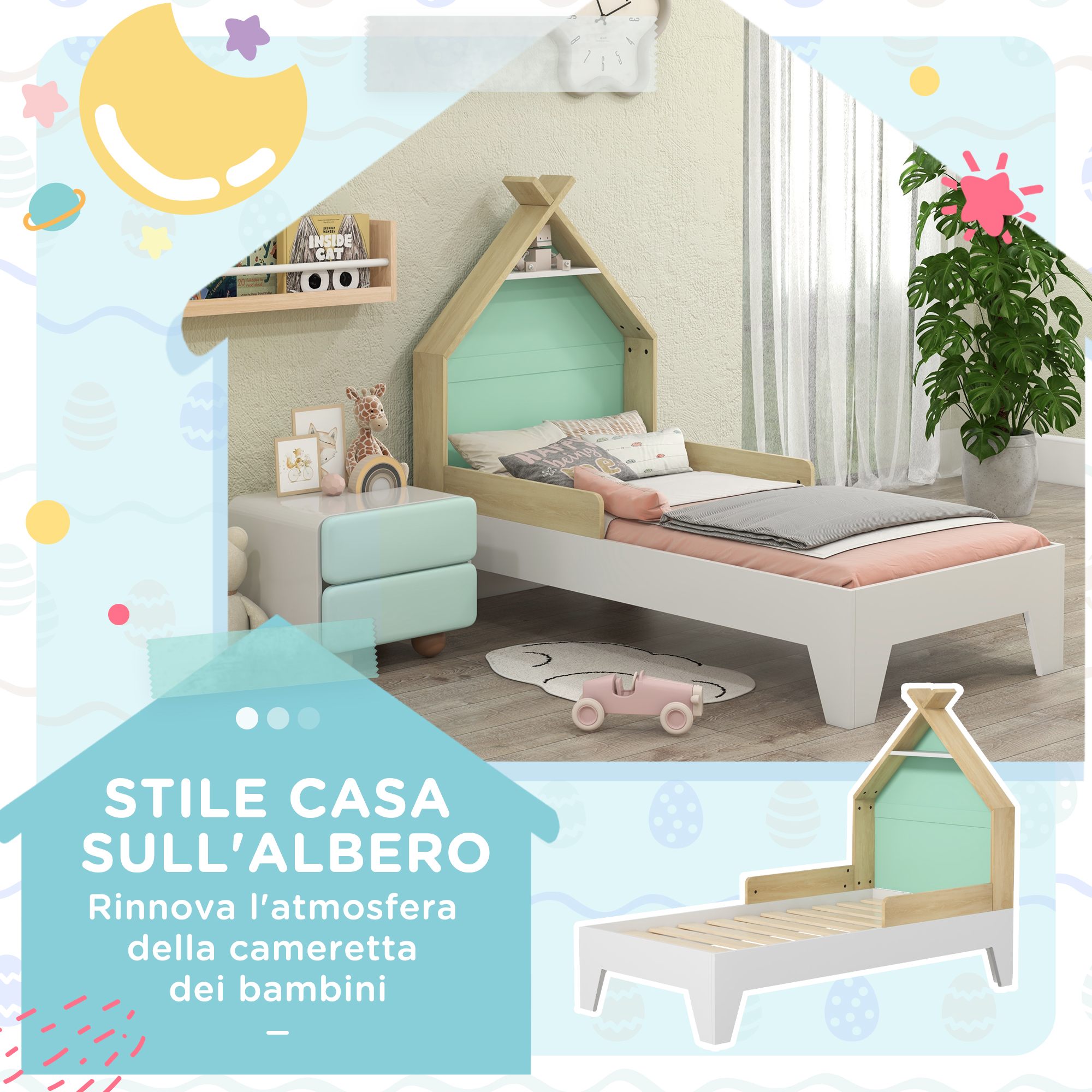 AIYAPLAY Letto per bambini +3 anni 140x70 cm Letto per bambini in