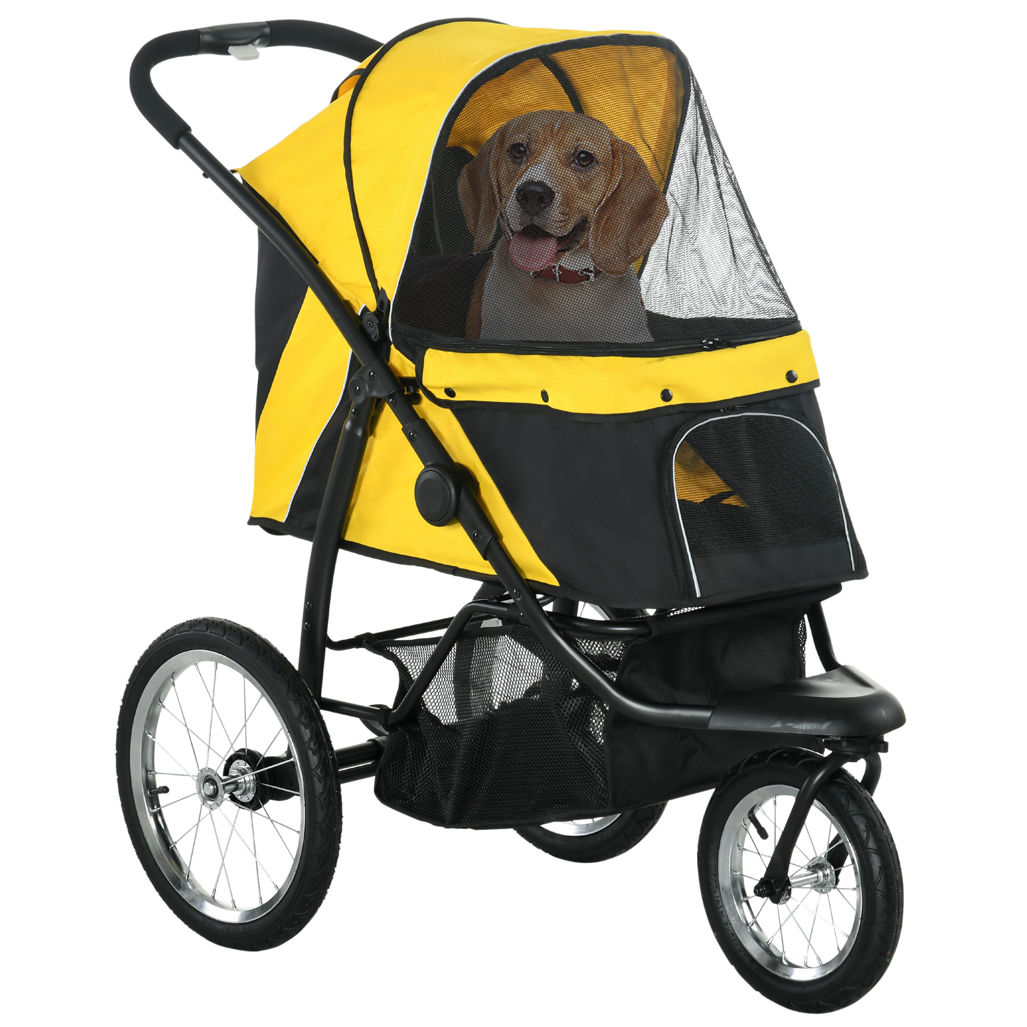 PawHut Foldable Pet Stroller with Three Wheels, for Small, Medium Dogs, Red