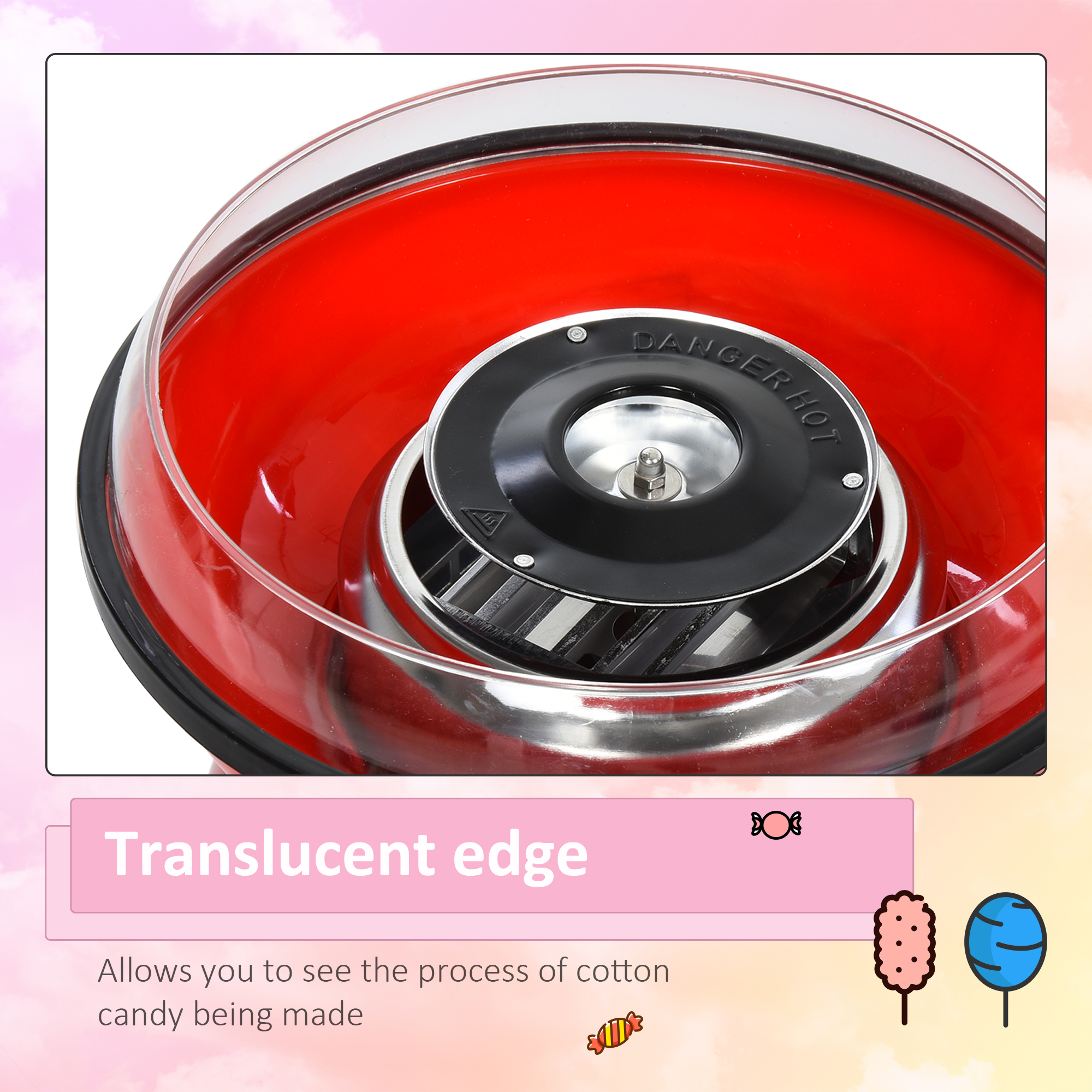 HOMCOM 450W Electric Candyfloss Machine Kit Non-Stick Plates Fairground Fun Children Adult Party Gift Home Sweet Metal Body w/ Accessories Red 4