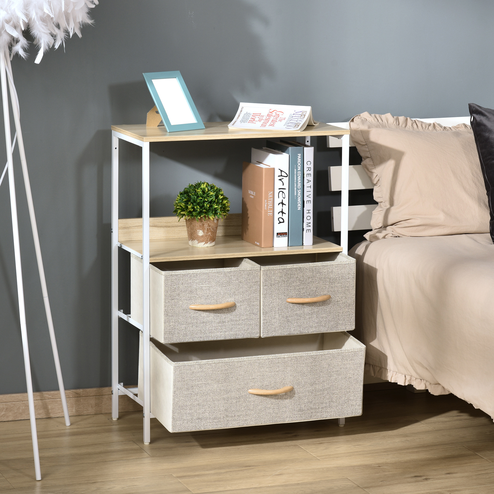 HOMCOM 3 Drawer Storage Chest Unit Home Cabinet w/ Shelves Home Living Room Bedroom Entryway Living Furniture, Light Grey 9