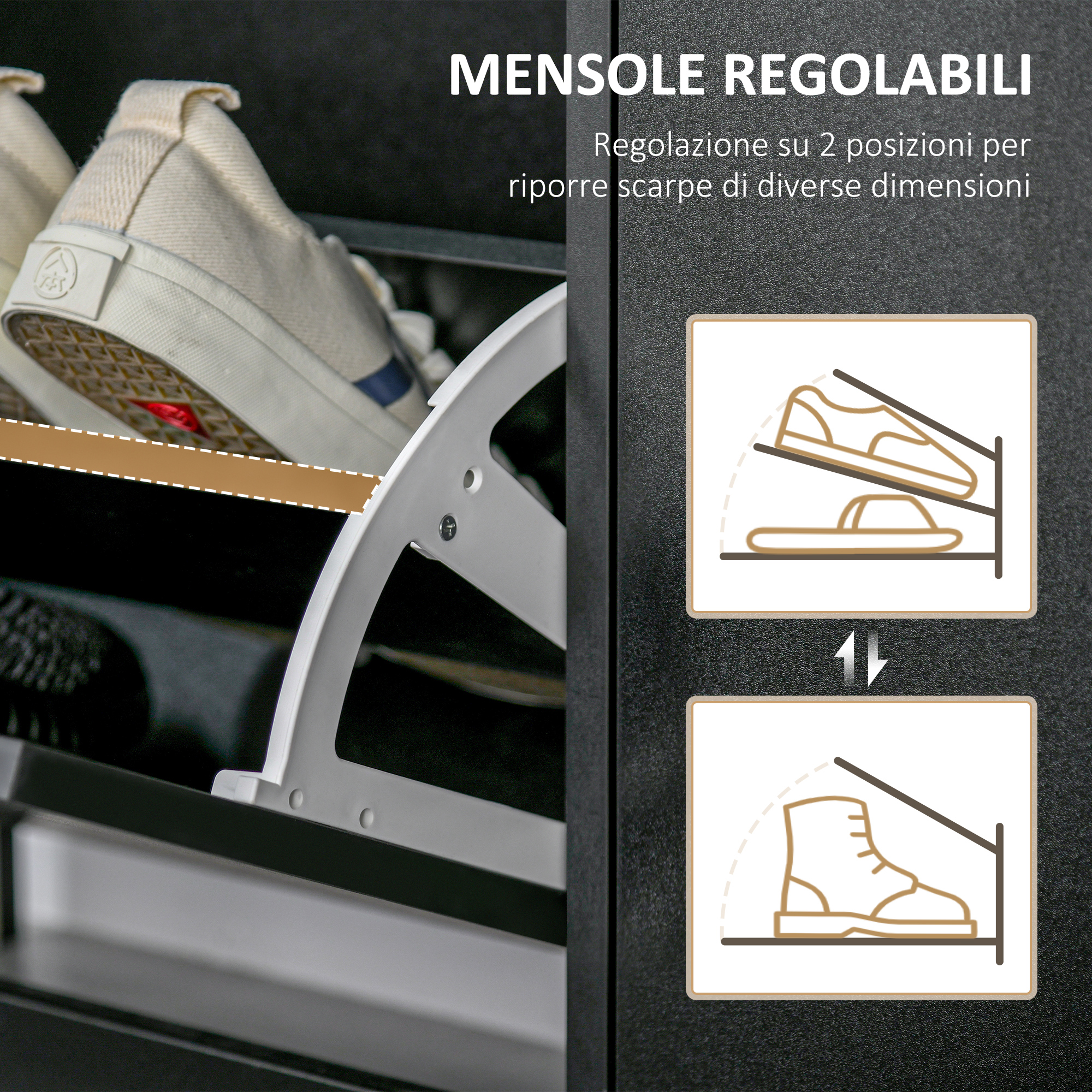 HOMCOM Scarpiera A 8 Livelli 21 Paia Di Scarpe 60x28,5x126 Cm Con Struttura In Acciaio E Top In Legno, Nero - 3