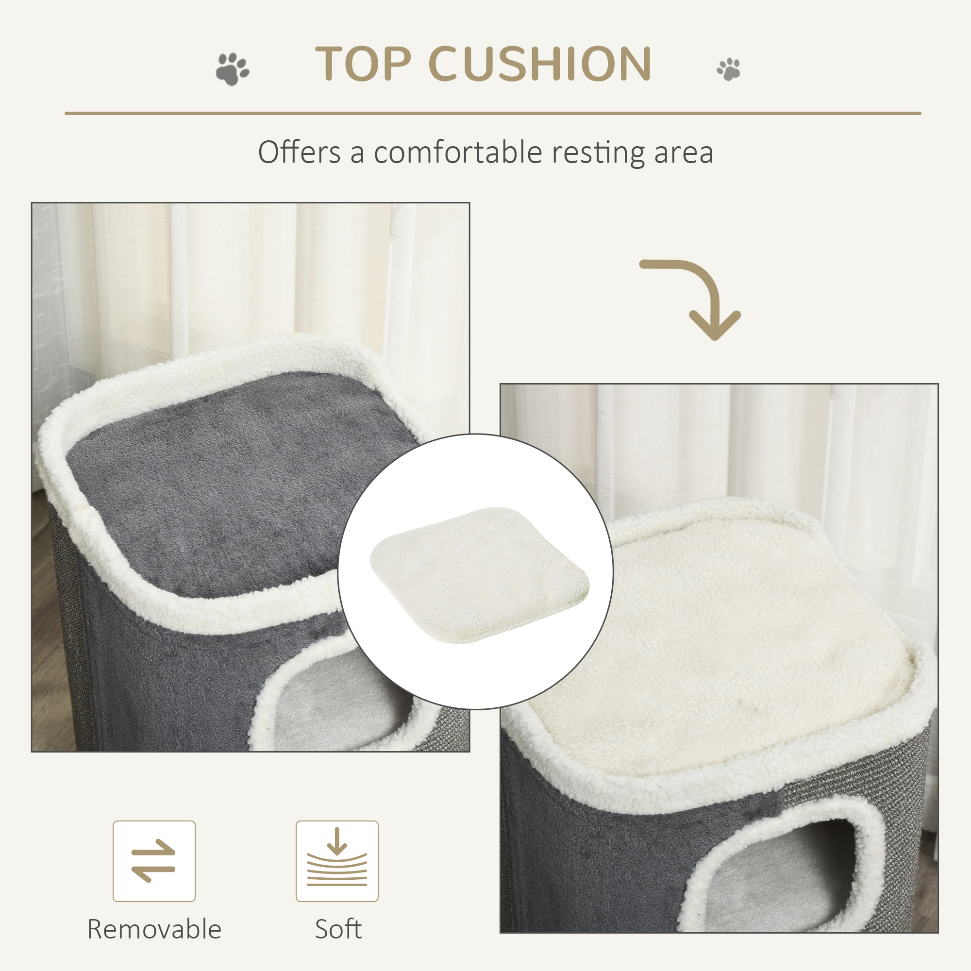 PawHut Sisal Cat Barrel with Soft Plush & Lamb Fleece Grey 7