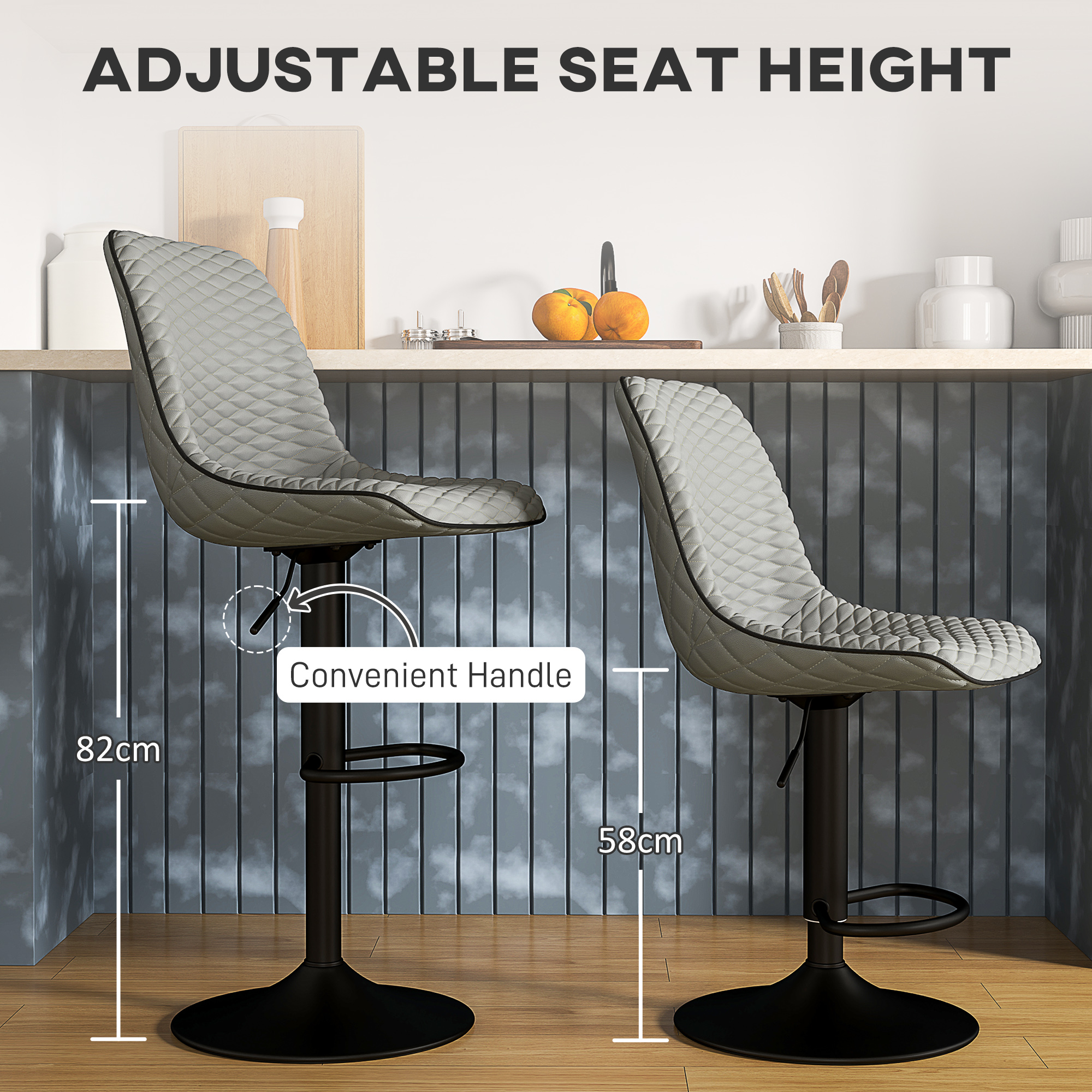 HOMCOM Set of Two Faux Leather Bar Stools Grey 5