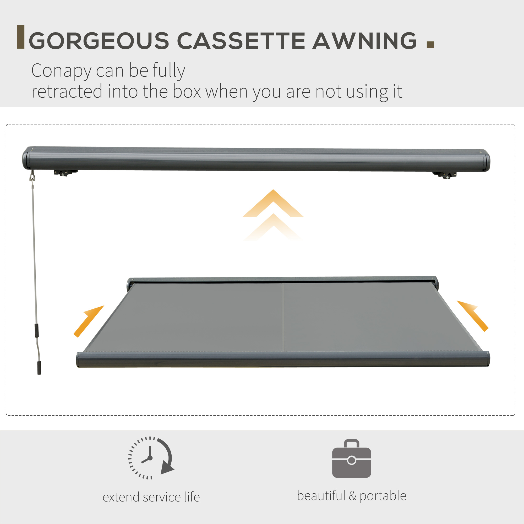 Outsunny 3.5x3m LED Light Full Cassette Case Electric/Manual Awning Door Window Sun Shade Patio Canopy Retractable w/ Remote Grey 6