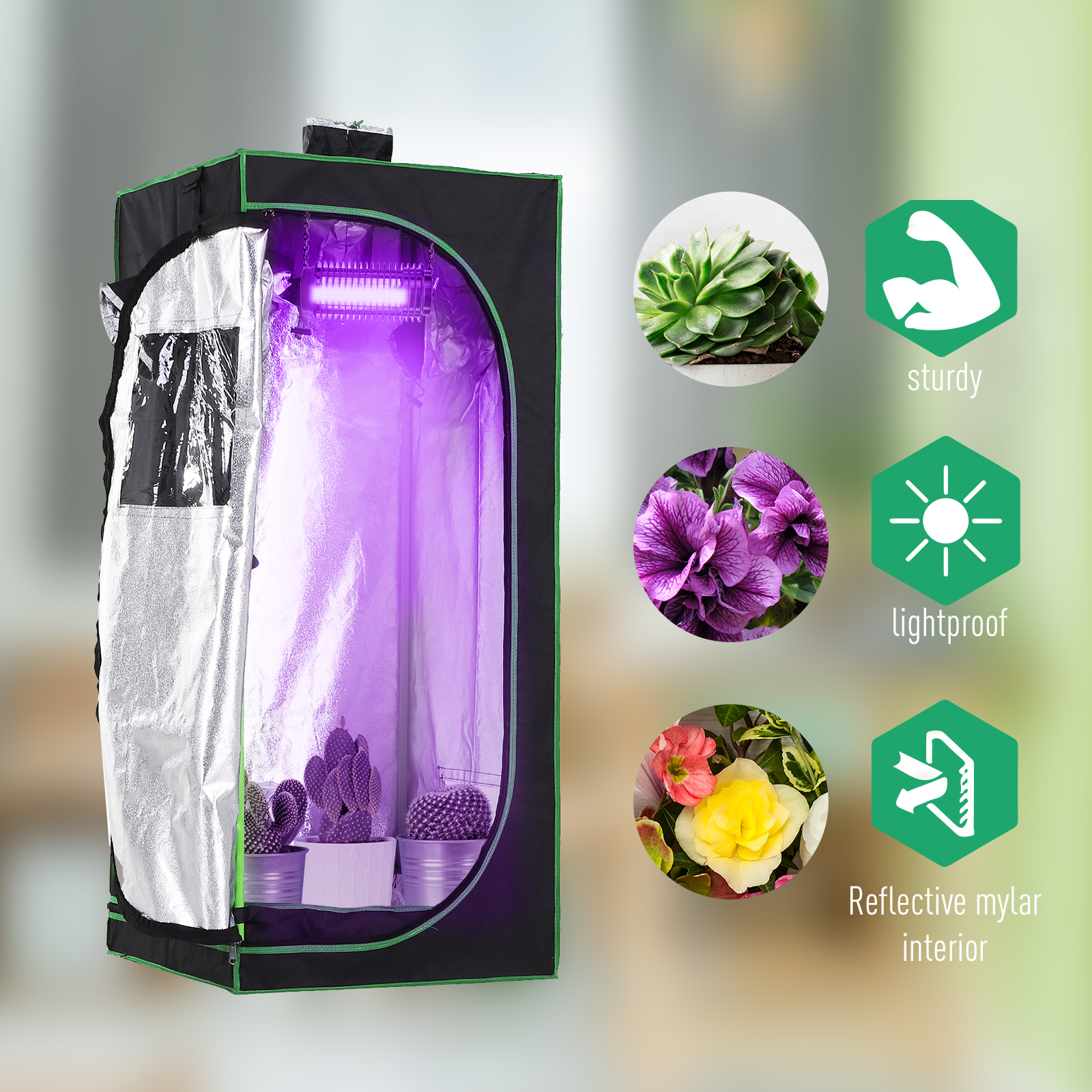 Outsunny Grow Tent Reflective Mylar Hydroponic with Adjustable Vents and Floor Tray for Indoor Plant Growing, 60 x 60 x 140 cm (24.5" x 24.5" x 55") 7