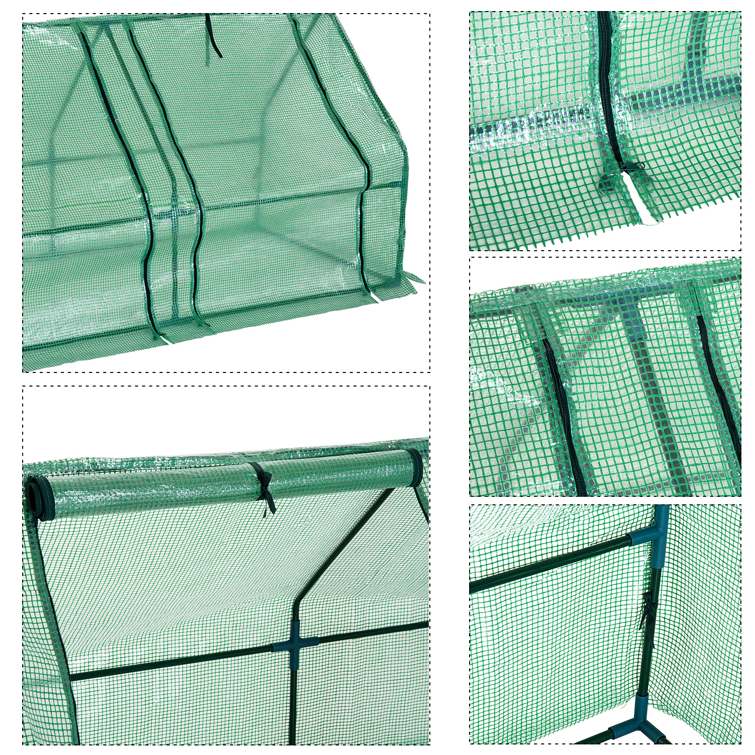 Serre De Jardin Outsunny 400x100x80 Cm - 3 Fenêtres Enroulables, Acier Et Polyéthylène, Pour Potager Et Plantes