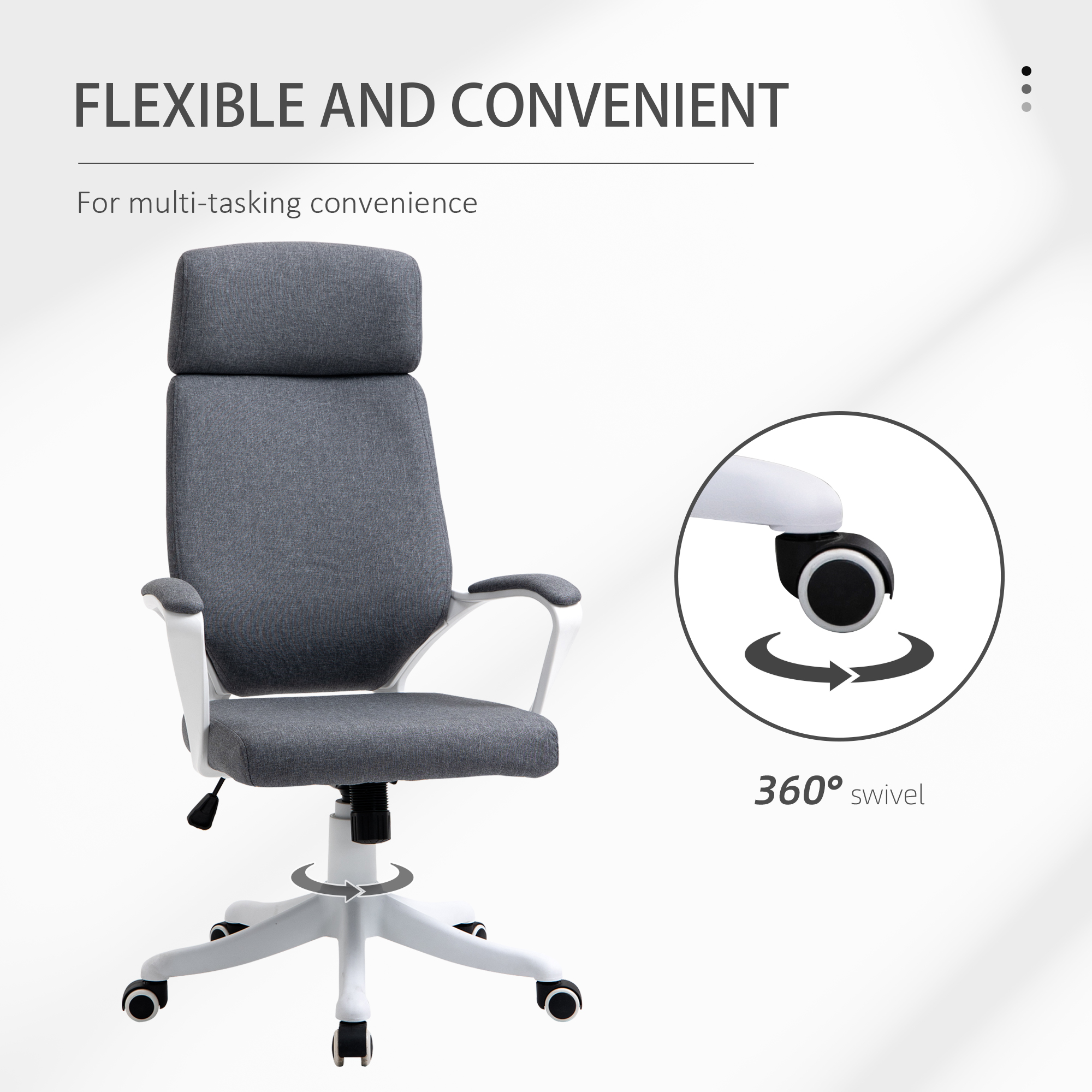 Vinsetto Office Chair, Ergonomic Desk Chair, High Back Study Chair with Headrest and Lumbar Back Support, Adjustable Height for Home and Work, Grey 6