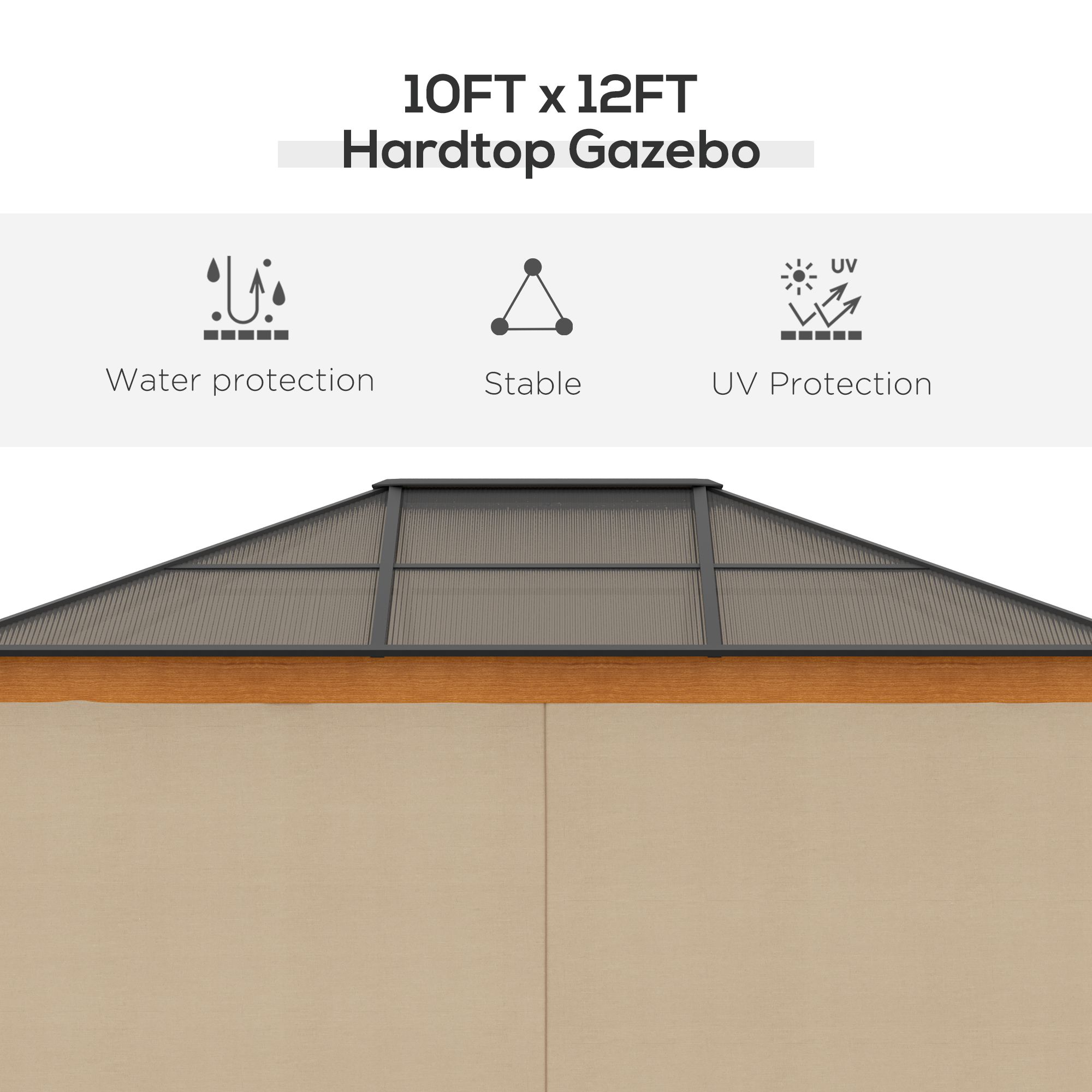 Outsunny 3 x 3.6 m Hardtop Gazebo Canopy, Polycarbonate Roof Garden Pavilion with Aluminium and Steel Frame, Nettings and Sidewalls for Garden, Patio, Khaki 4