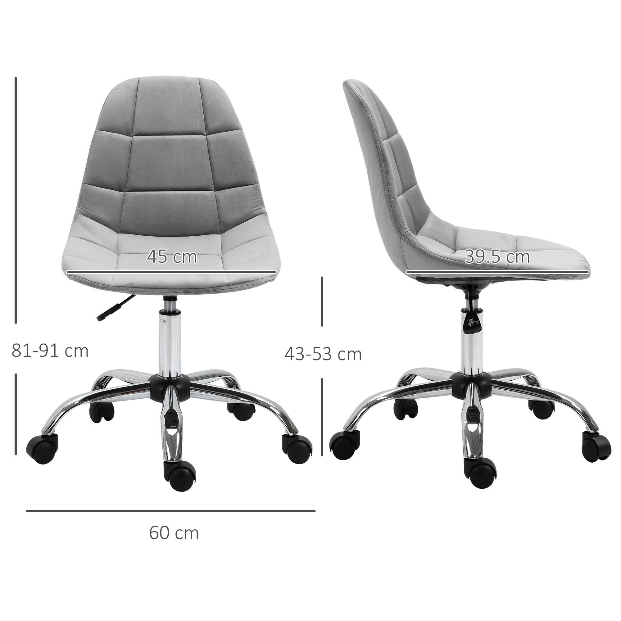 Vinsetto Ergonomic Office Chair with Adjustable Height and Wheels Velvet Executive Chair Armless for Home Study Bedroom Grey 3