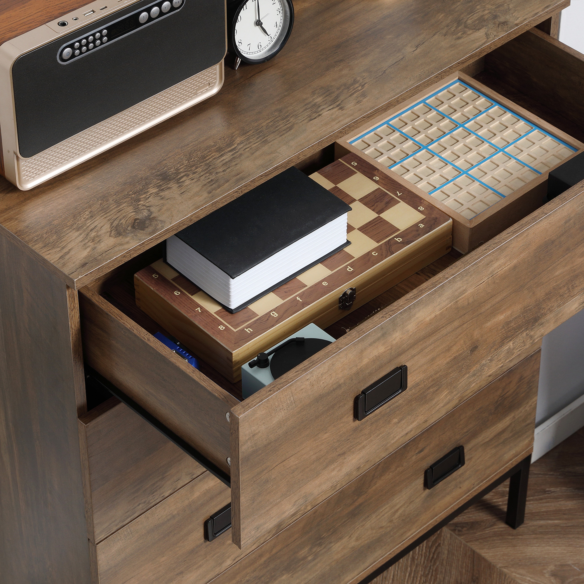 HOMCOM Cassettiera Industriale 3 Cassetti – Comò In Metallo E Legno Per Camera Da Letto, Soggiorno O Ufficio, Marrone Rustico - 4